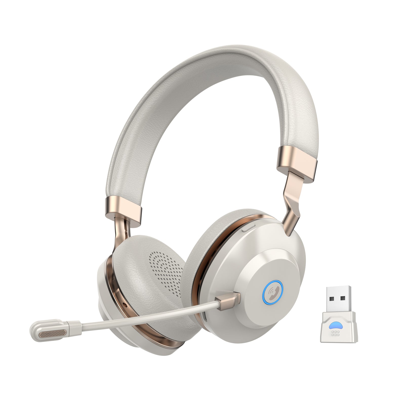 Wireless Headset, Bluetooth Headset with AI Noise Canceling Microphone & USB Dongle, 45 Hrs Working Time V5.3 Wireless Headphones with Mic Mute for Phone/Laptop/Computer/Remote Work/Teams/Zoom
