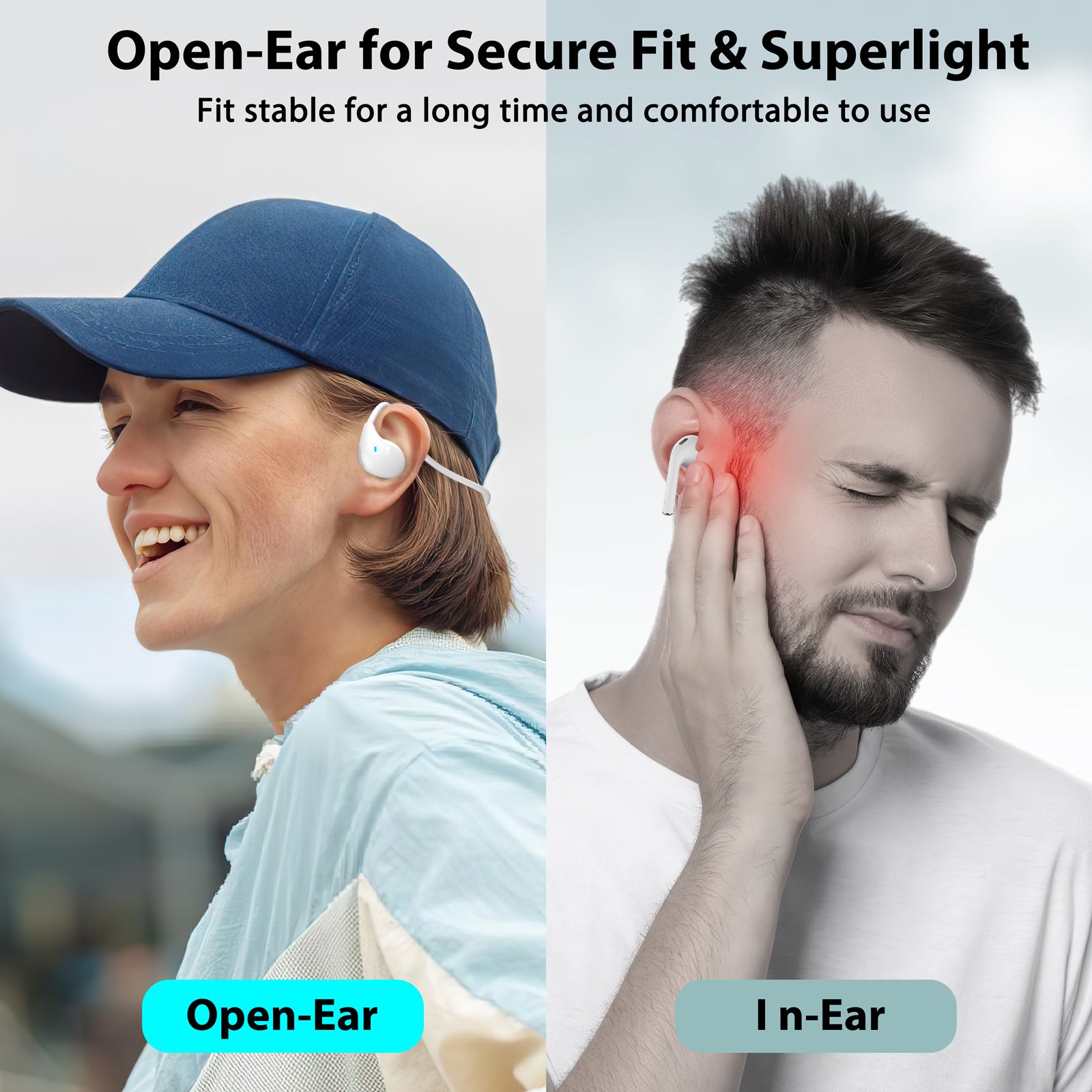 Open Ear Headphones, Air Conduction Headphones with HD Mic