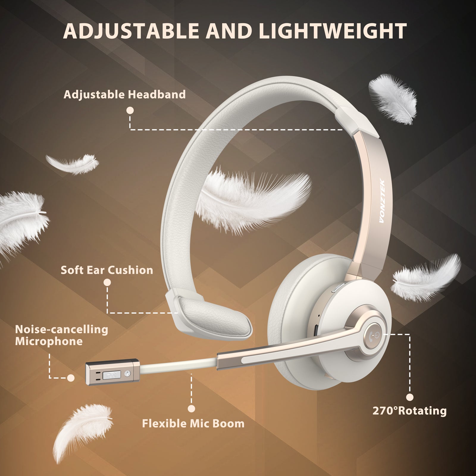 Champaign Gold Trucker Bluetooth Headset with Microphone, USB Dongle BT783BJ-D
