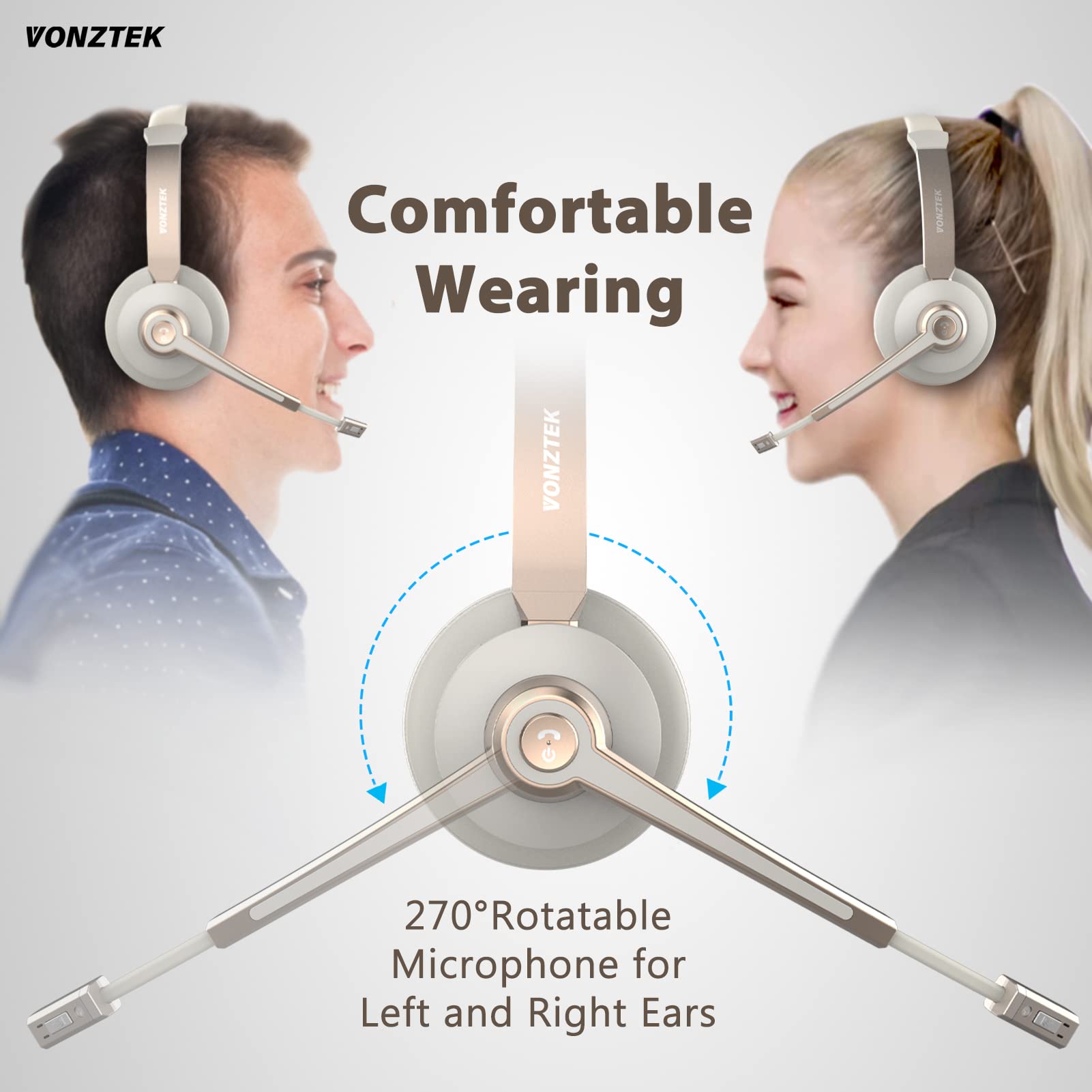 Comfortable wearing,270° rotatable microphone for left and right ears.