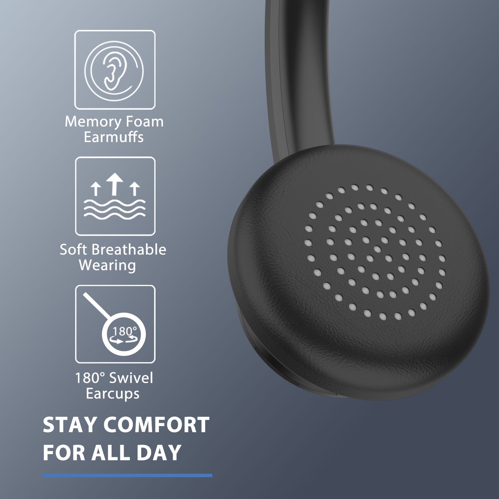 Stay comfort,Memory foam earmuffs,Soft breathable wearing,180 Swivel earcups