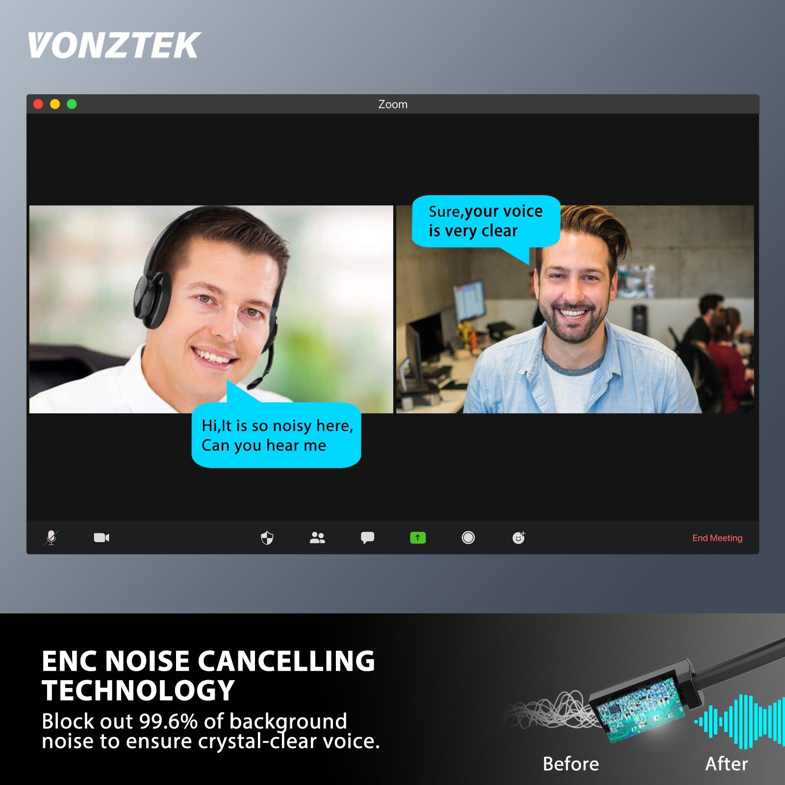 Block out 99.6% of background noise to ensure crystal-clear voice
