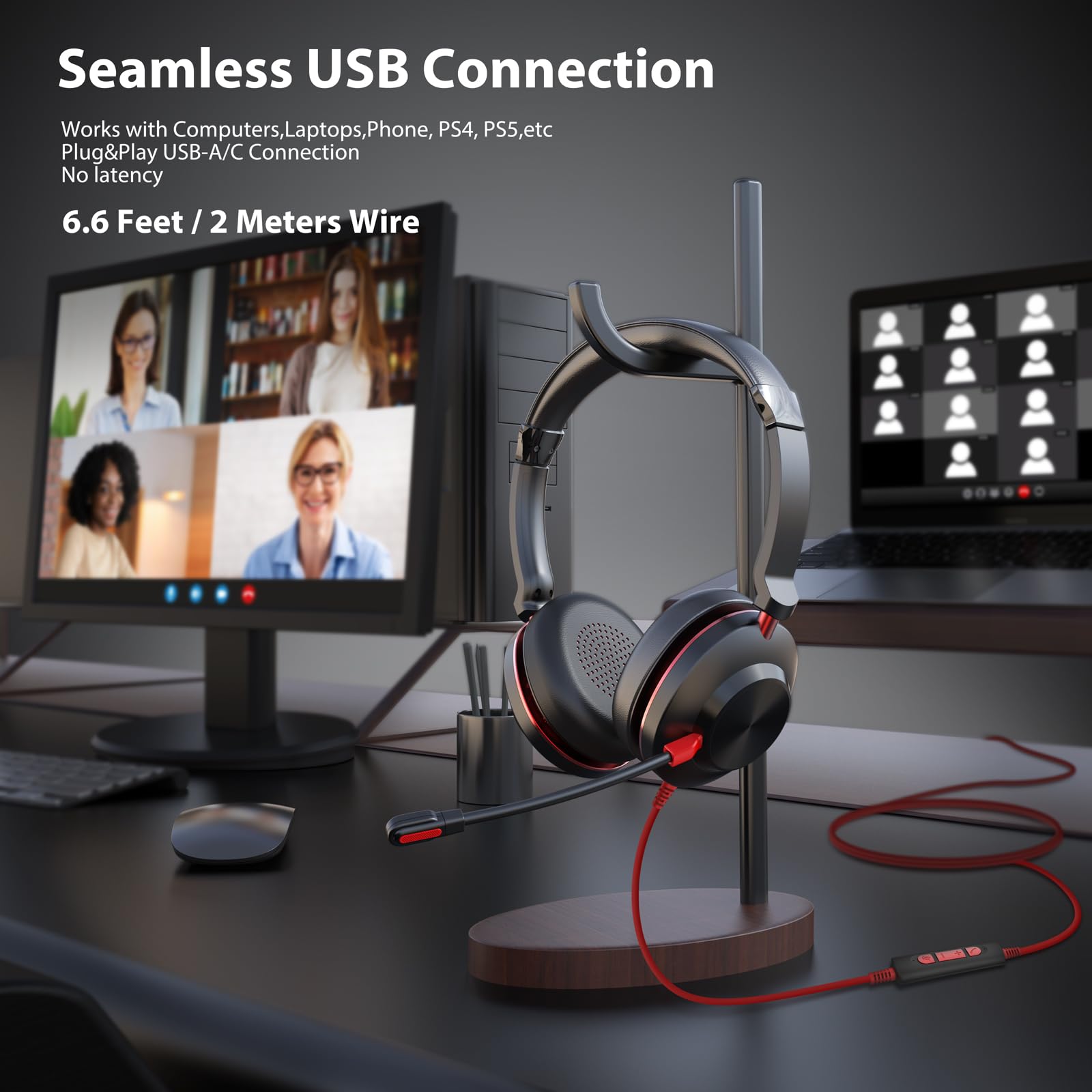 Seamless USB Connection,Works with computers,Laptops,Phone,PS4,PS5,etc Plug&Play USB-A/C Connection,No latency,6.6Feet/2 Meters Wire
