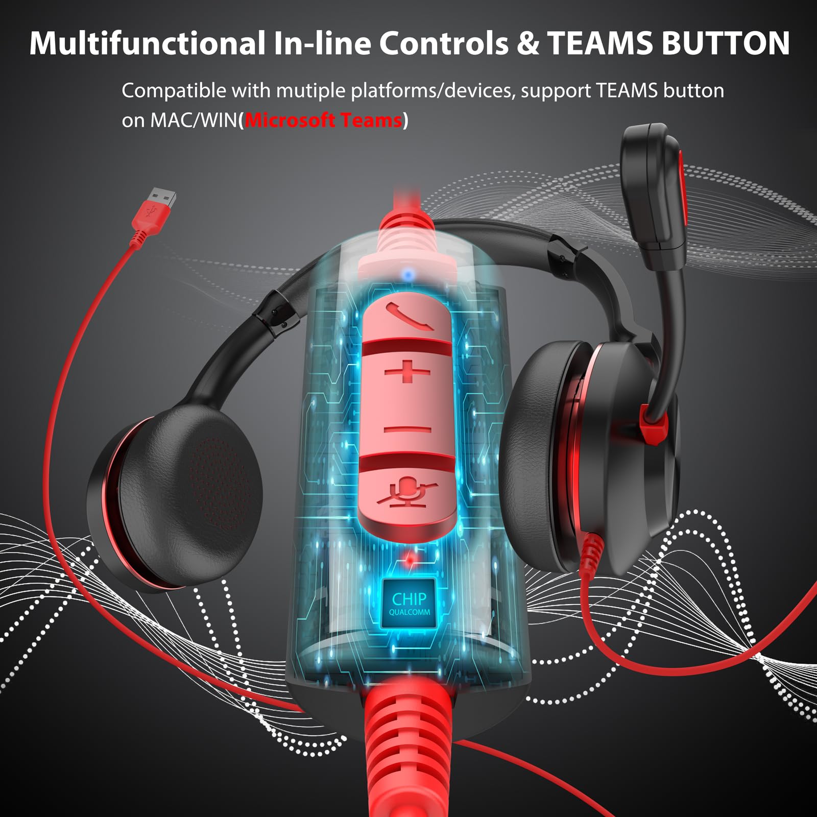 Multifunctional In-line Controls & Teams buttom,Compatible with mutiple platforms/devices,support teams button on MAC/WIN(Microsoft Teams)