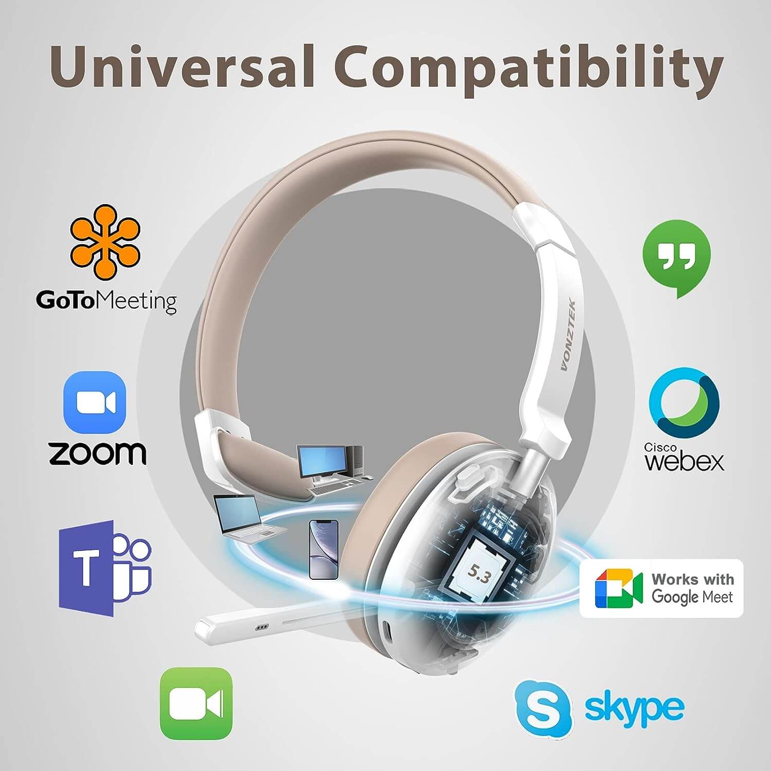 Brown Trucker Bluetooth Headset with Microphone, USB Dongle BT881QZ-D