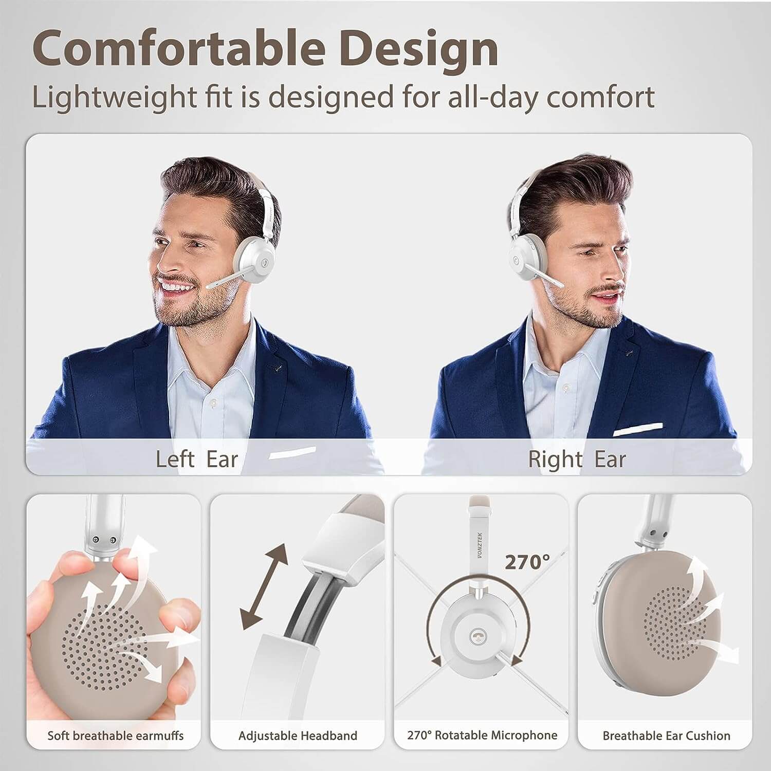 Brown Trucker Bluetooth Headset with Microphone, USB Dongle BT881QZ-D