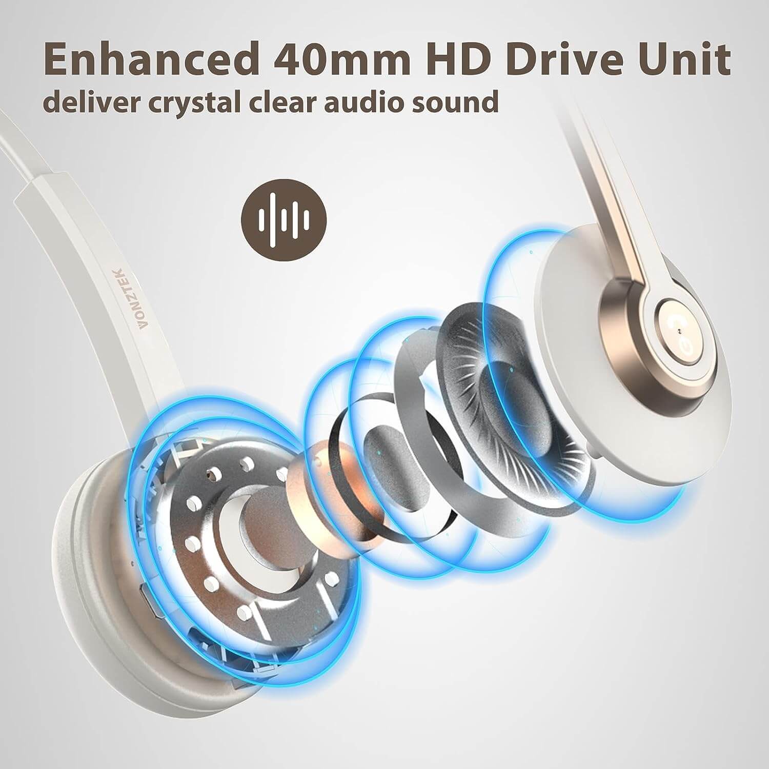 Enhanced 40mm HD drive unit,Deliver crystal clear audio sound.
