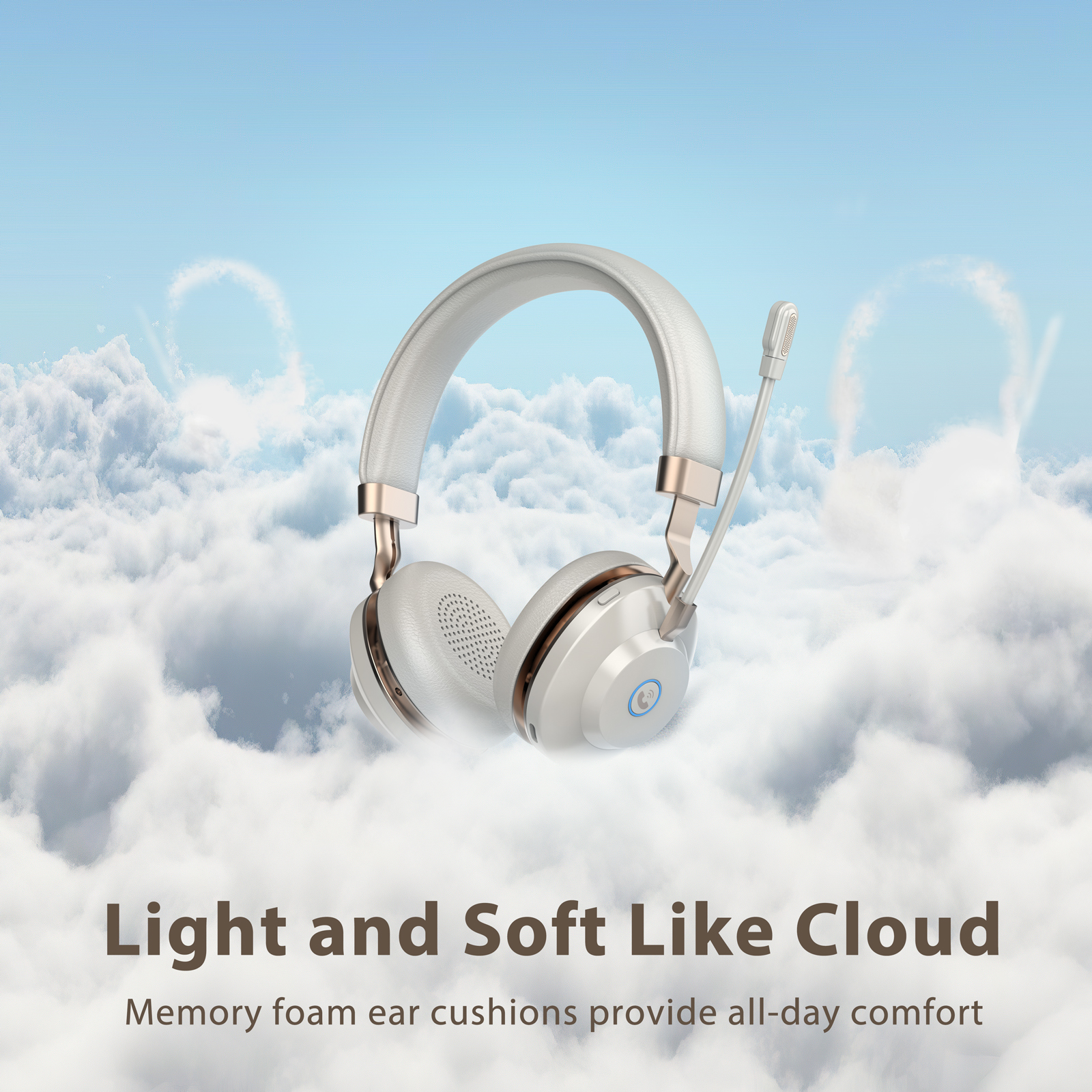 Wireless Headset, Bluetooth Headset with AI Noise Canceling Microphone & USB Dongle, 45 Hrs Working Time V5.3 Wireless Headphones with Mic Mute for Phone/Laptop/Computer/Remote Work/Teams/Zoom