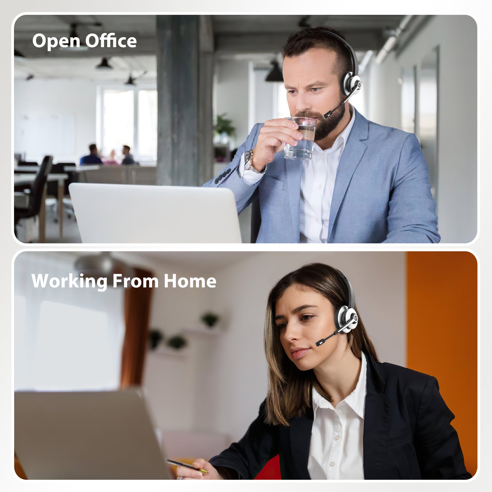 Trucker Bluetooth Headset,Wireless Headset with Microphone V5.3 with Noise Canceling Microphone & USB Dongle,Bluetooth Headset 28Hrs Working Time for Office Computer Work Cell Phone Black Silver