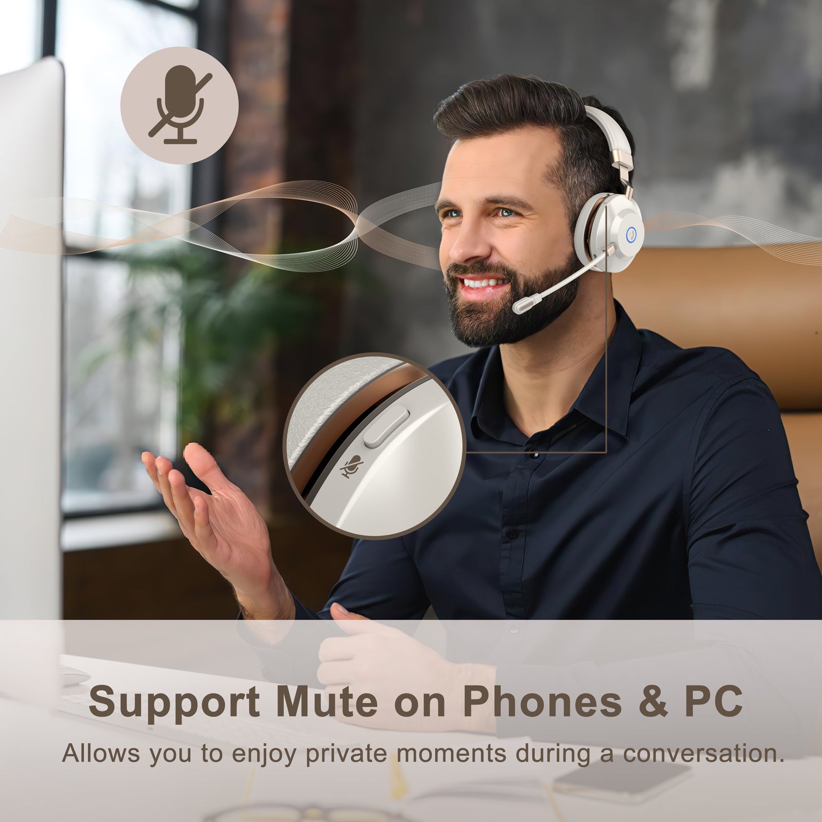 Wireless Headset, Bluetooth Headset with AI Noise Canceling Microphone & USB Dongle, 45 Hrs Working Time V5.3 Wireless Headphones with Mic Mute for Phone/Laptop/Computer/Remote Work/Teams/Zoom