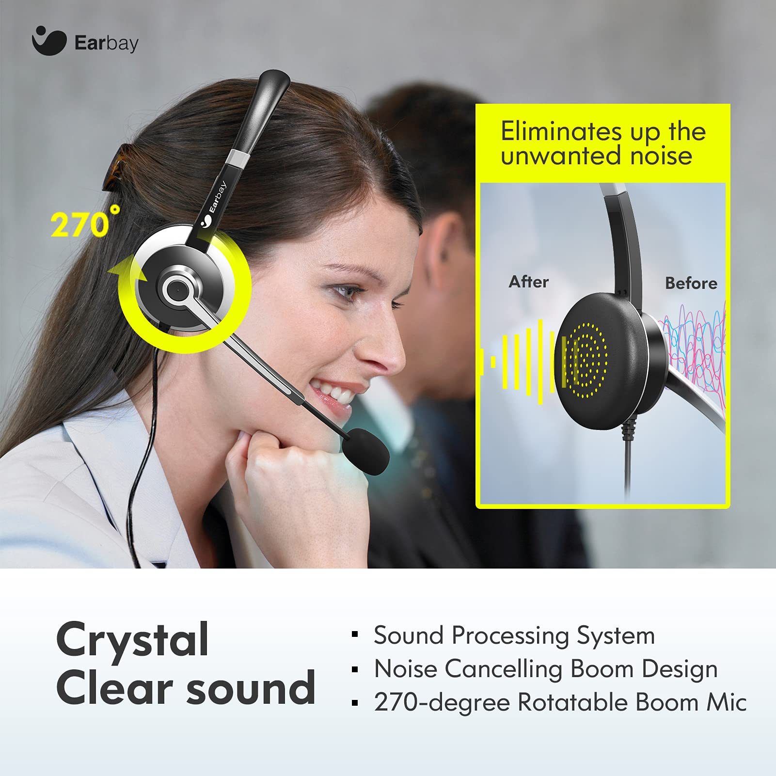 Earbay Black Silver USB Headset with Microphone 3.5mm Jack C682-U3