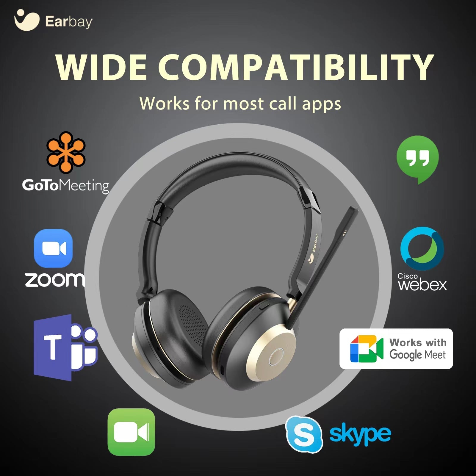 Earbay Black Gold Bluetooth Headset with Microphone, USB Dongle & Charging Dock BT882CD-G