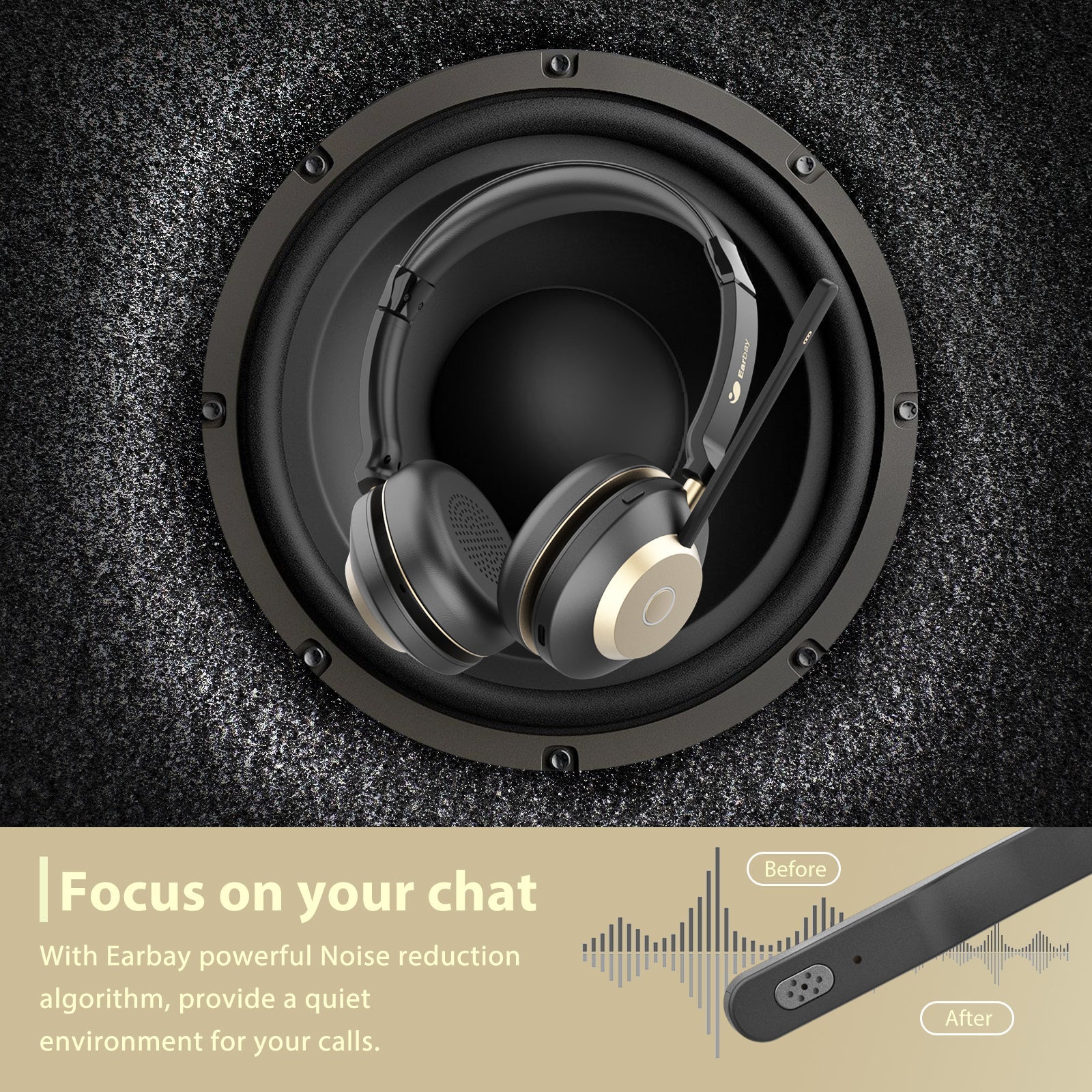 Earbay Black Gold Bluetooth Headset with Microphone, USB Dongle & Charging Dock BT882CD-G
