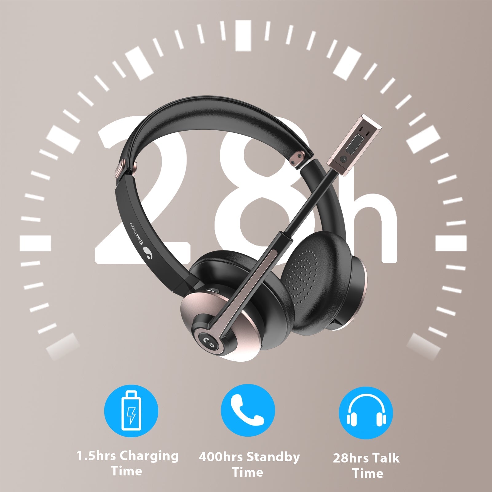 Earbay Rose Gold Bluetooth Headset with Microphone, USB Dongle BT782G-DG