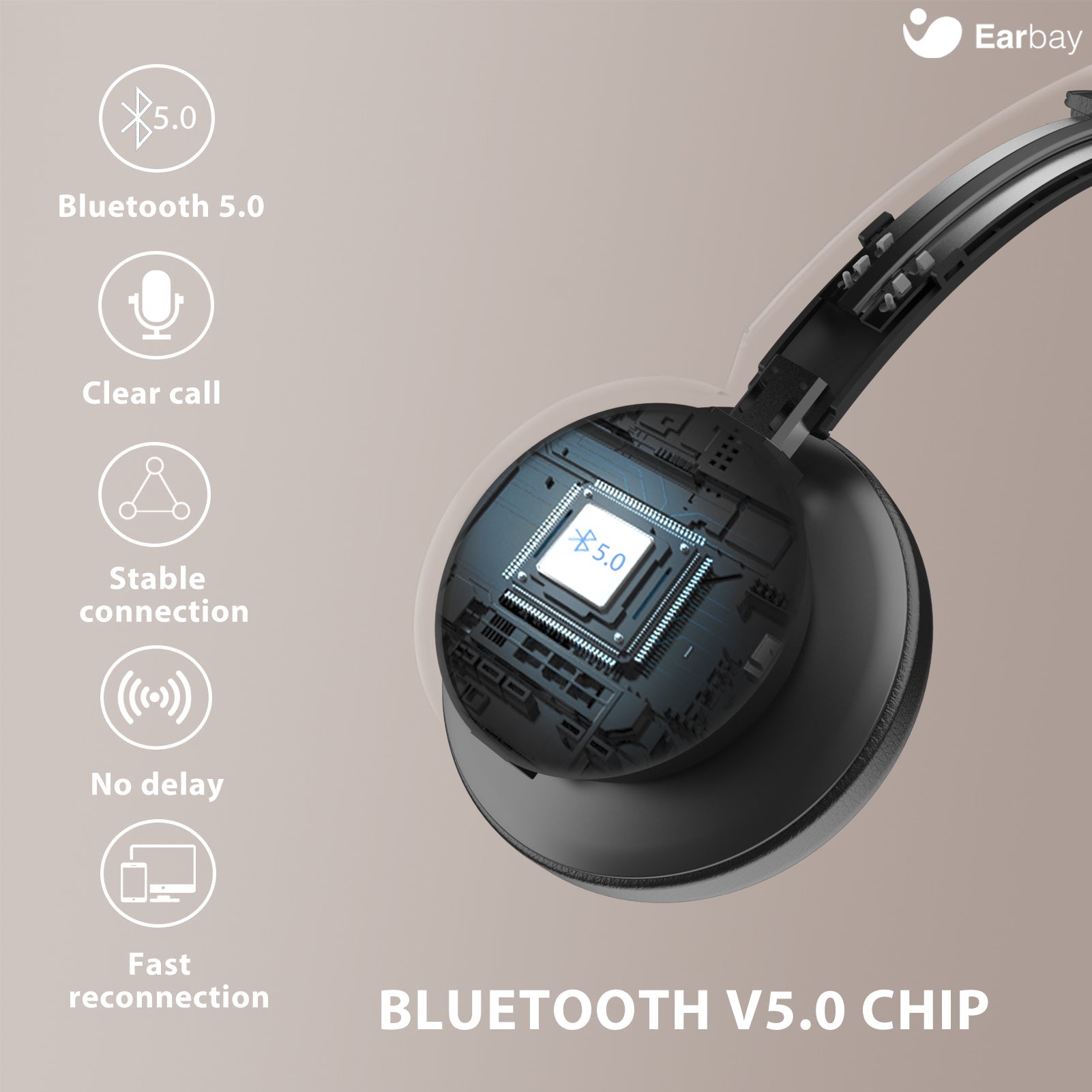 Earbay Rose Gold Bluetooth Headset with Microphone, USB Dongle BT782G-DG