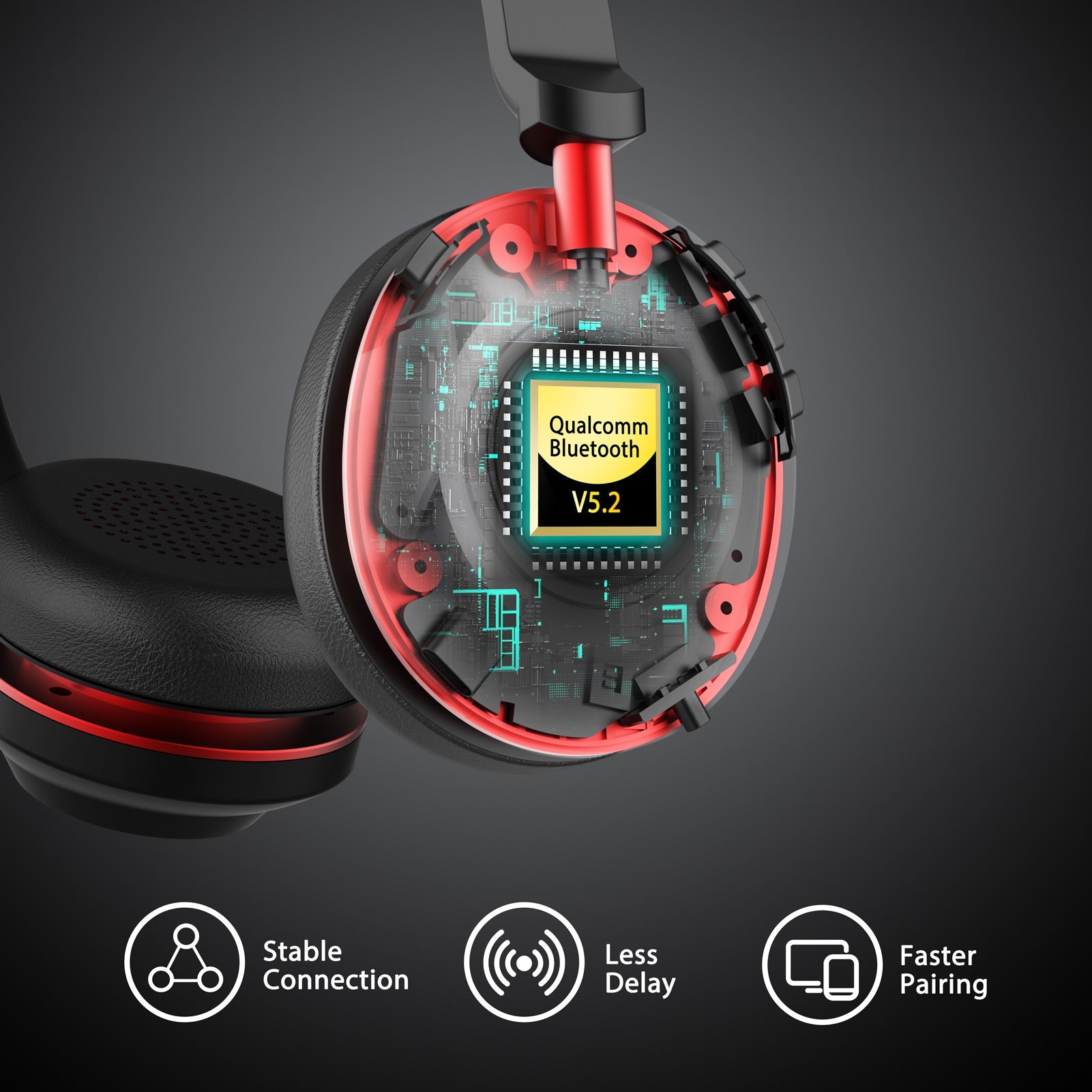 Earbay Black Red Bluetooth Headset with Microphone, USB Dongle & Charging Base (Qualcomm 3024 Chip)