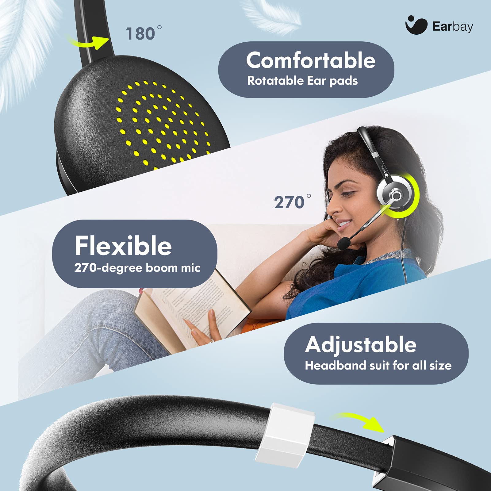 Earbay USB Headset With Microphone 3.5mm Jack & USB Type-C Adapter C688UC