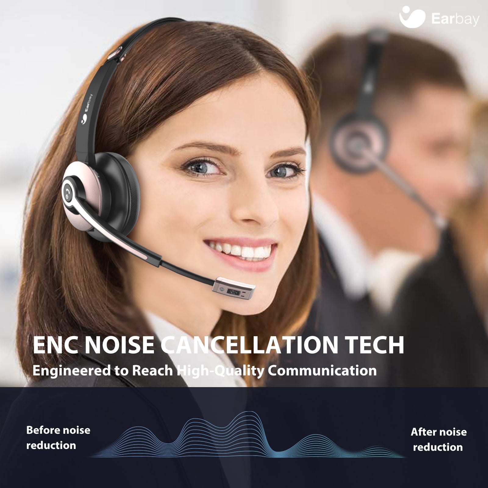 Earbay Rose Gold Bluetooth Headset with Microphone, USB Dongle BT782G-DG
