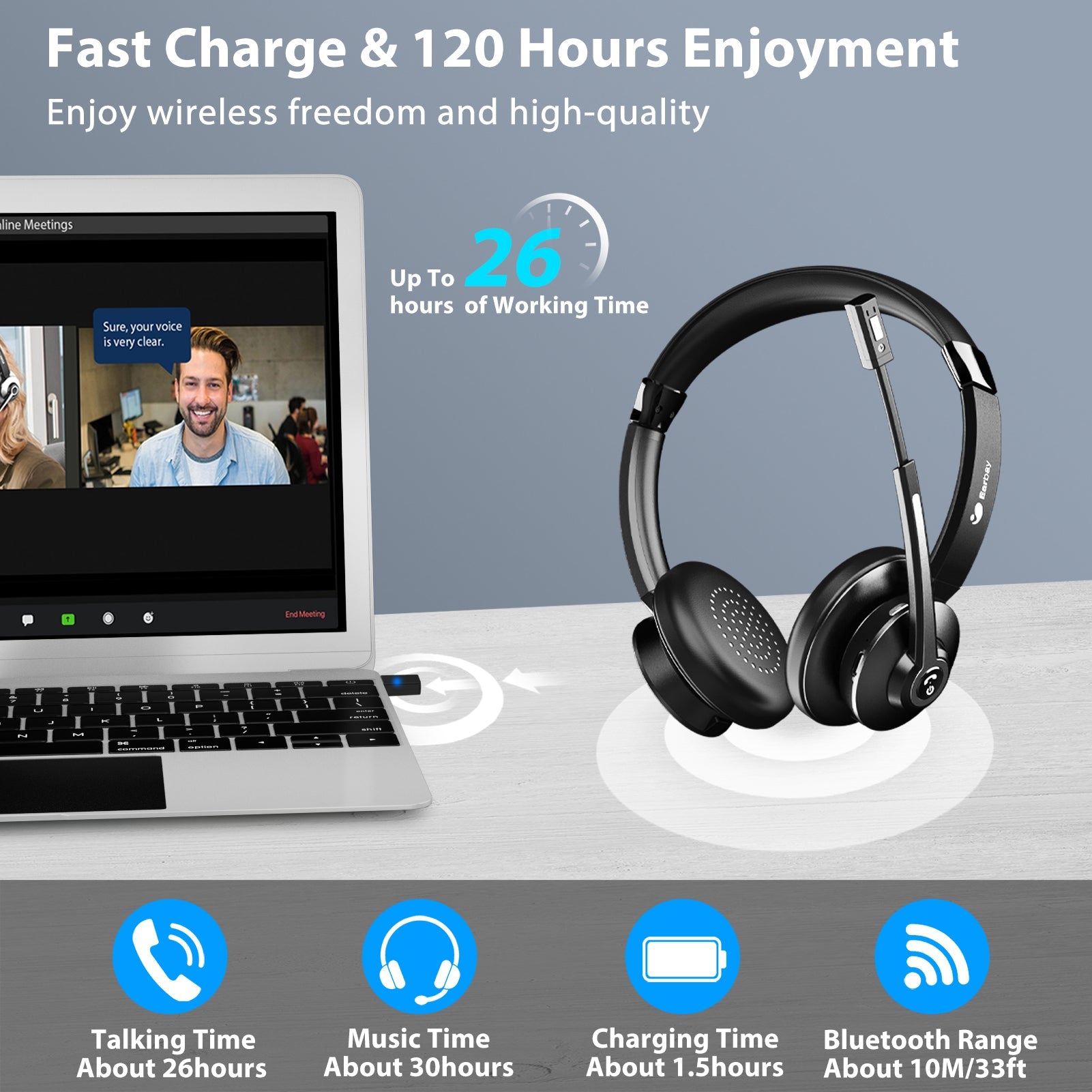 Bluetooth Headset with USB Dongle BT786-D