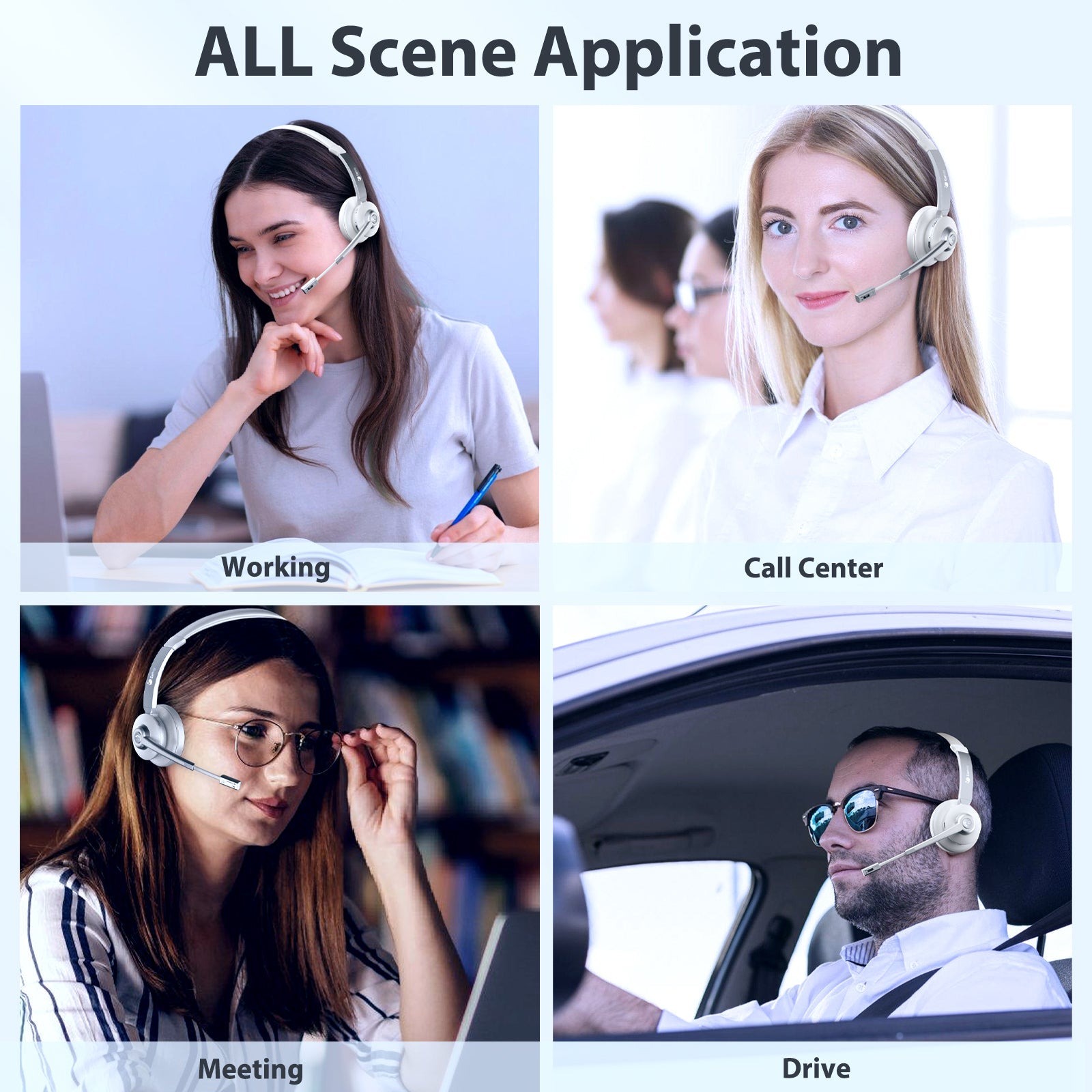 Earbay White Trucker Bluetooth Headset with Microphone, USB Dongle BT783MB-D