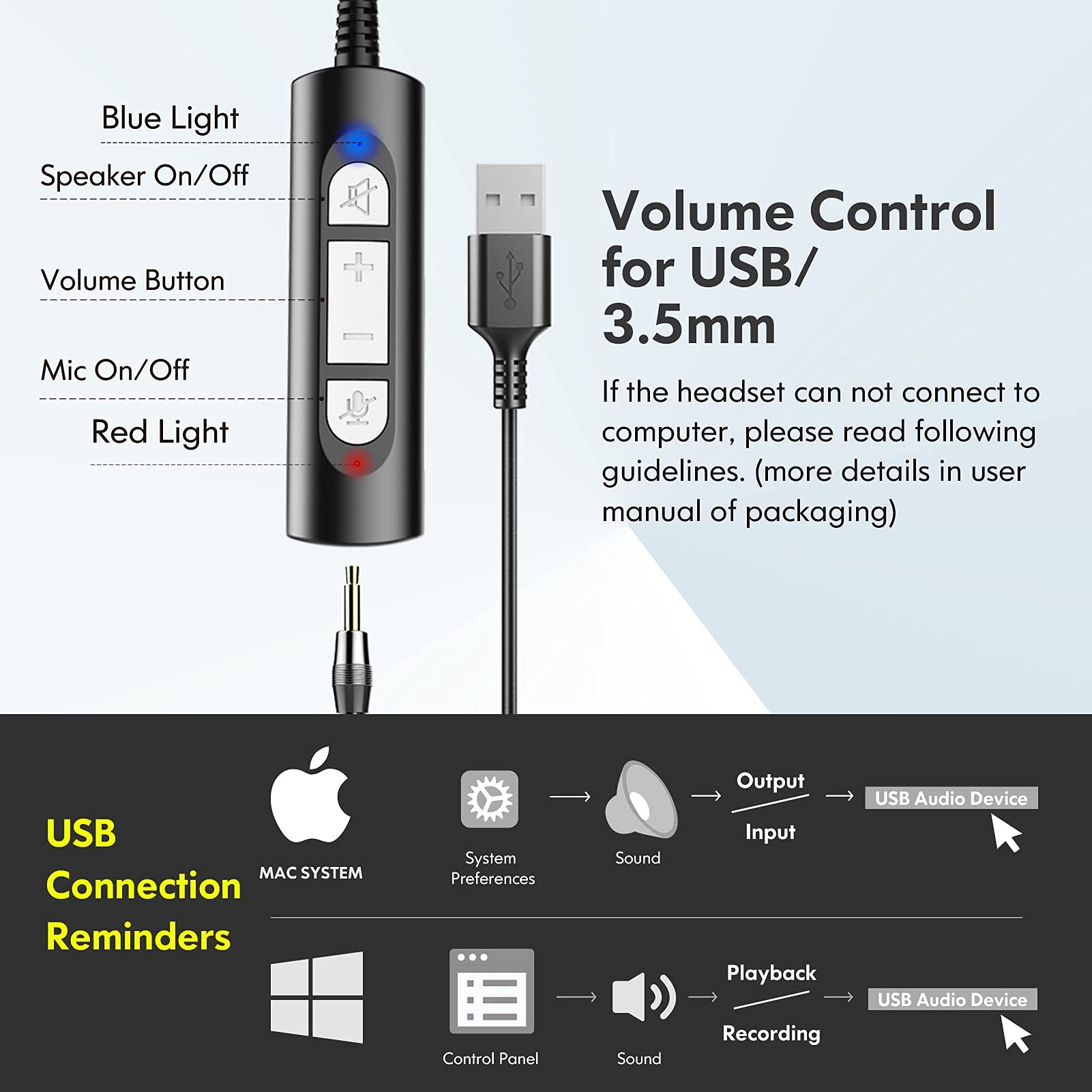 Earbay Black Silver USB Headset with Microphone 3.5mm Jack C682-U3