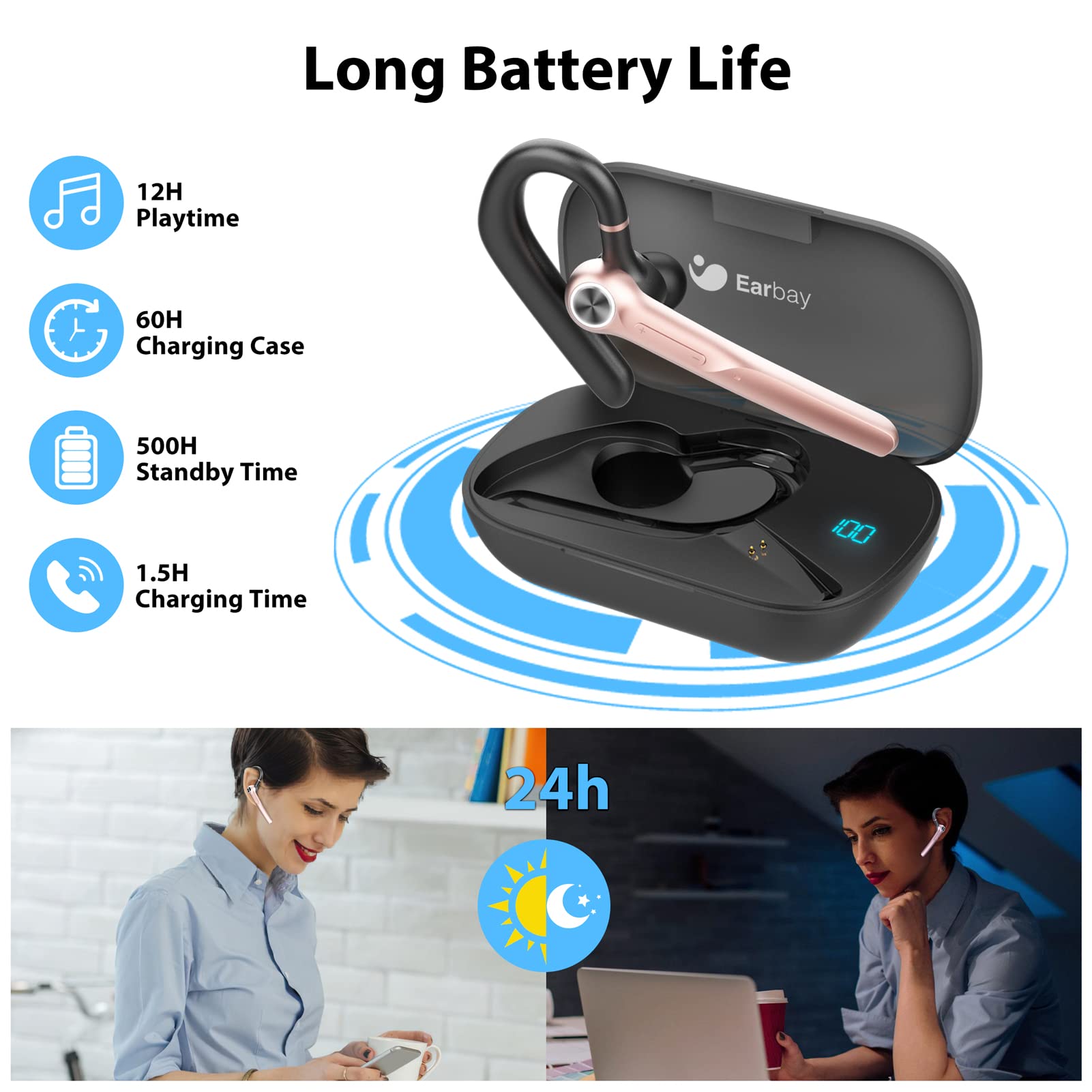 Earbay Bluetooth Earpiece with 400mAh Battery Display Case G3