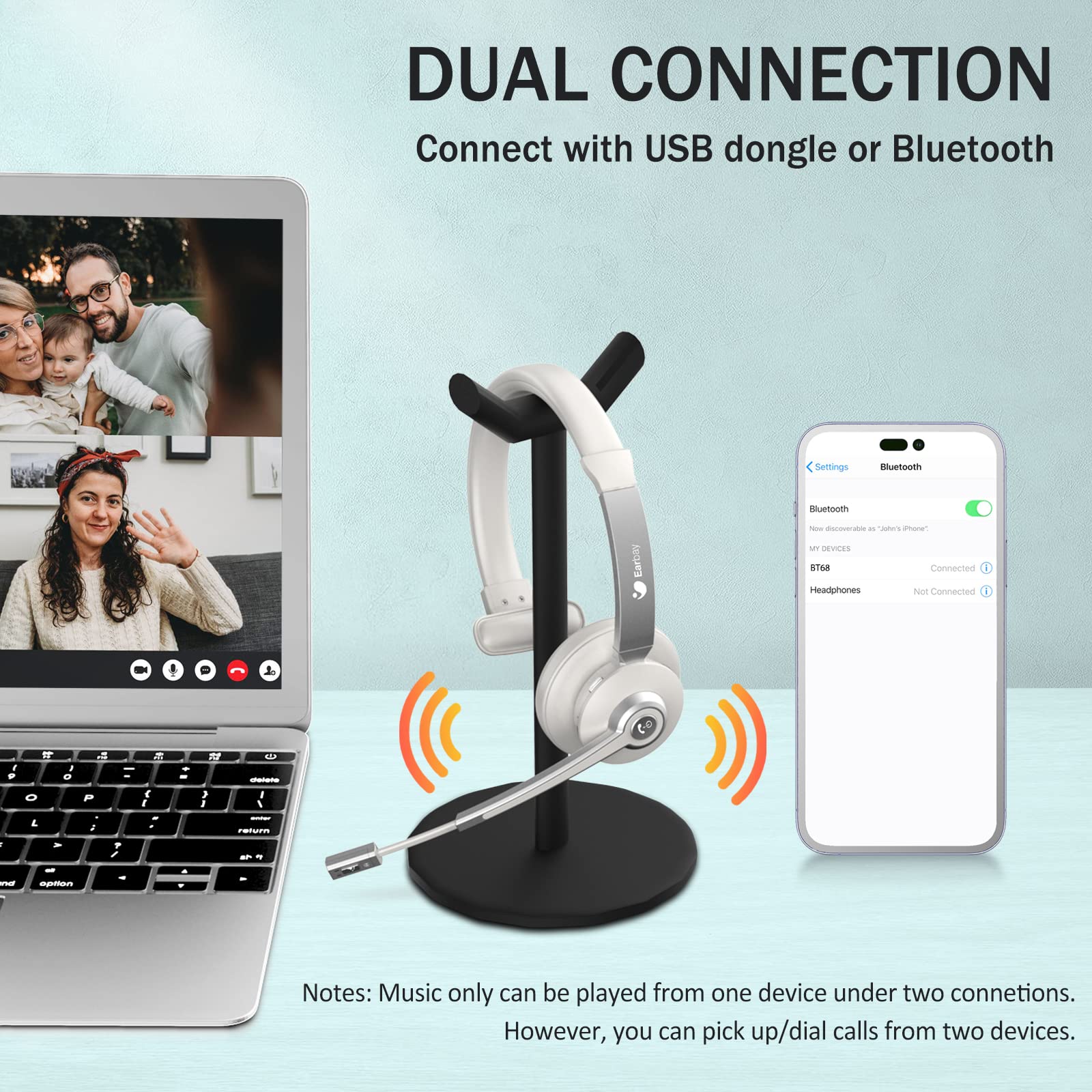 Earbay Single Ear Headset with Microphone BT783MB-D