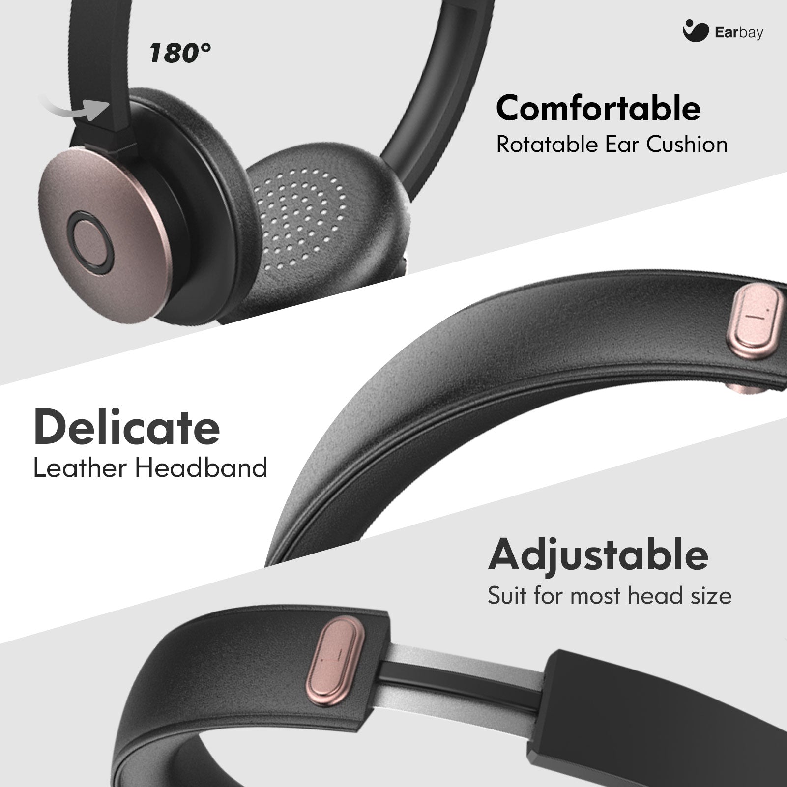 Earbay Rose Gold Bluetooth Headset with Microphone, USB Dongle BT782G-DG