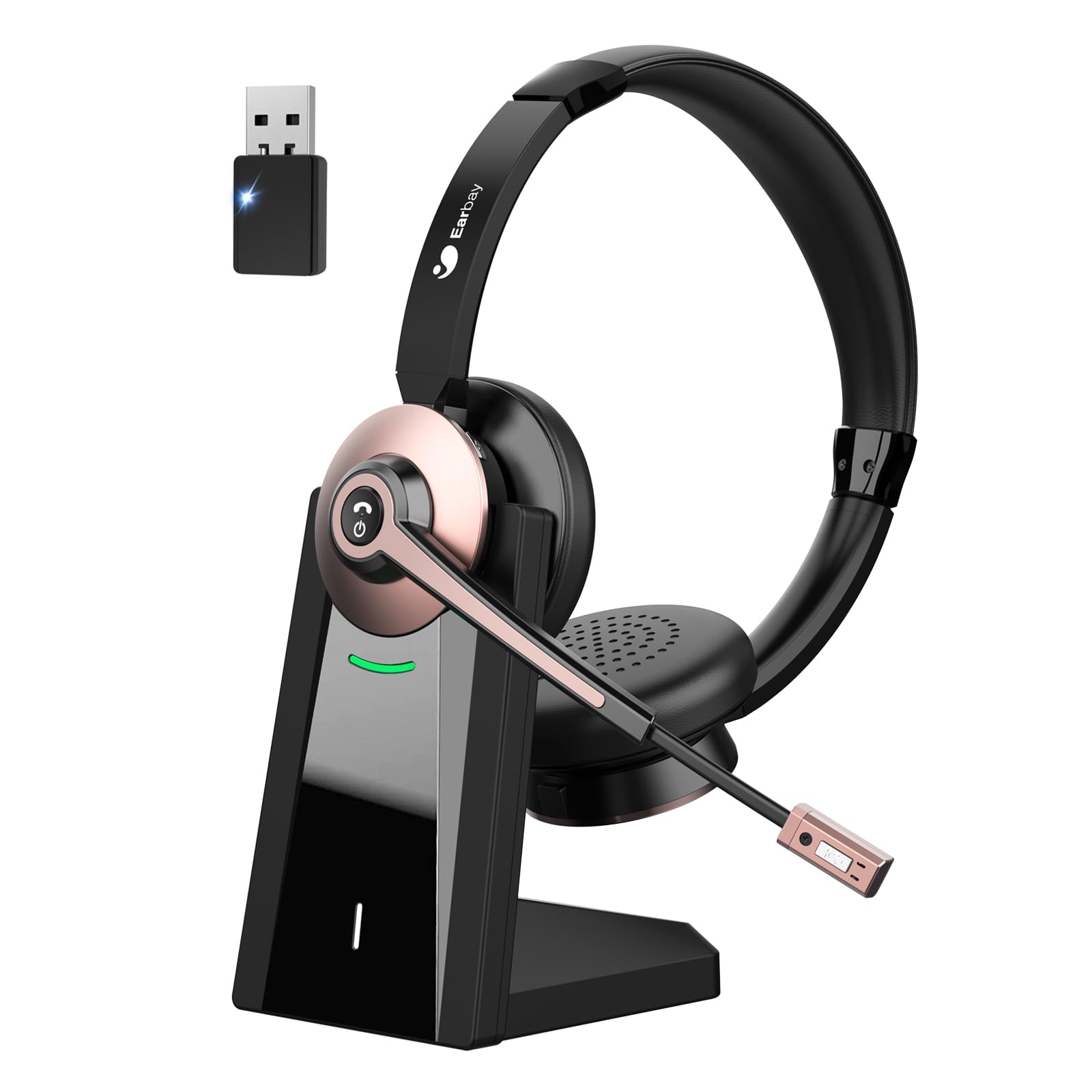 Earbay Rose Gold Bluetooth Headset with Microphone USB Dongle Chargin