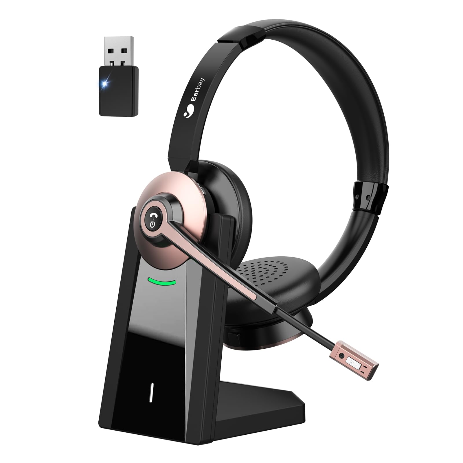 Earbay Rose Gold Bluetooth Headset with Microphone, USB Dongle Charging Dock BT786-CD