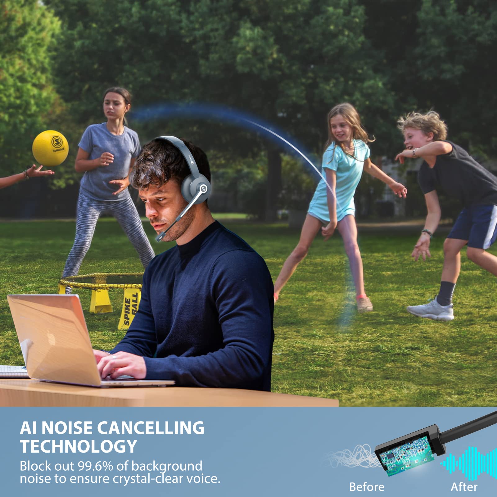 AI Noise canceling technology,Block out 99.6% of background noise to ensure crystal-clear voice.