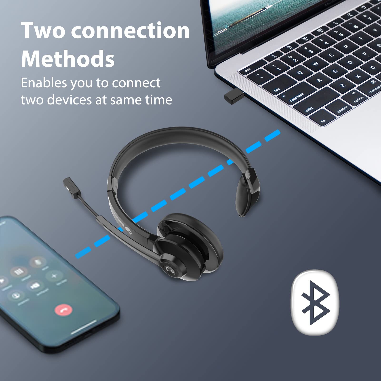 Earbay Trucker Bluetooth Headset with Microphone, USB Dongle & Charging Base BT783GH-D