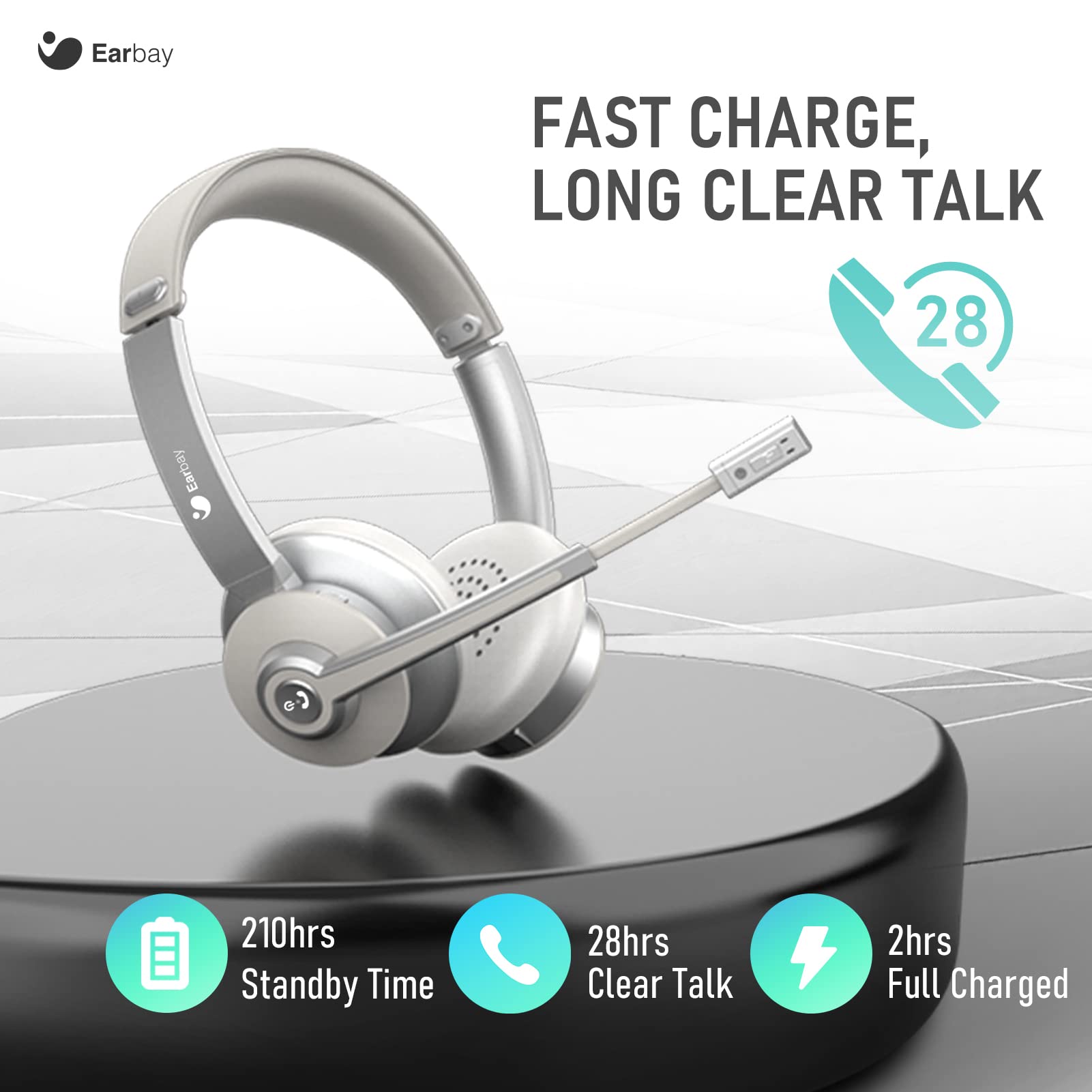 Earbay White Wireless Headse with Microphone BT782MB
