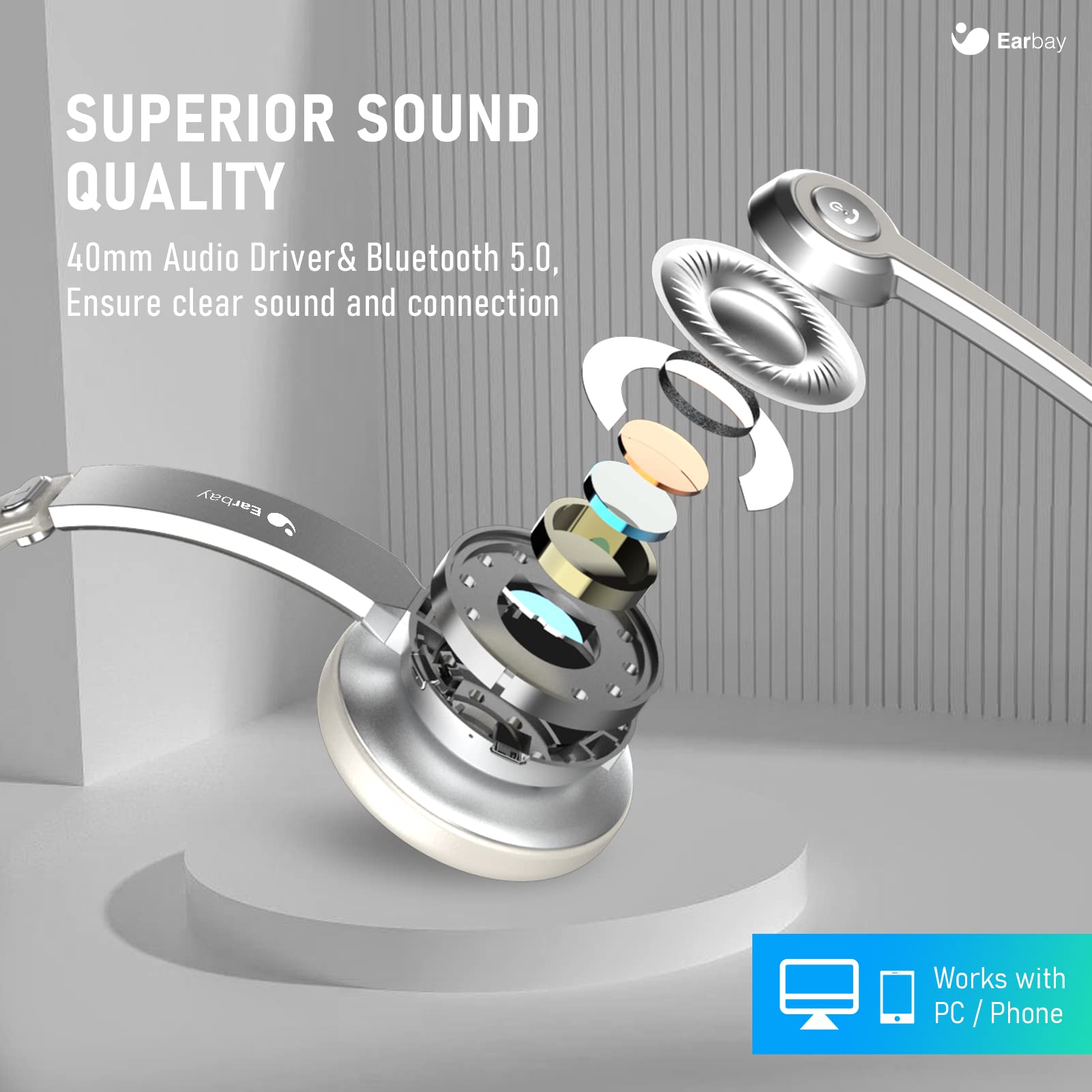 Earbay White Wireless Headse with Microphone BT782MB