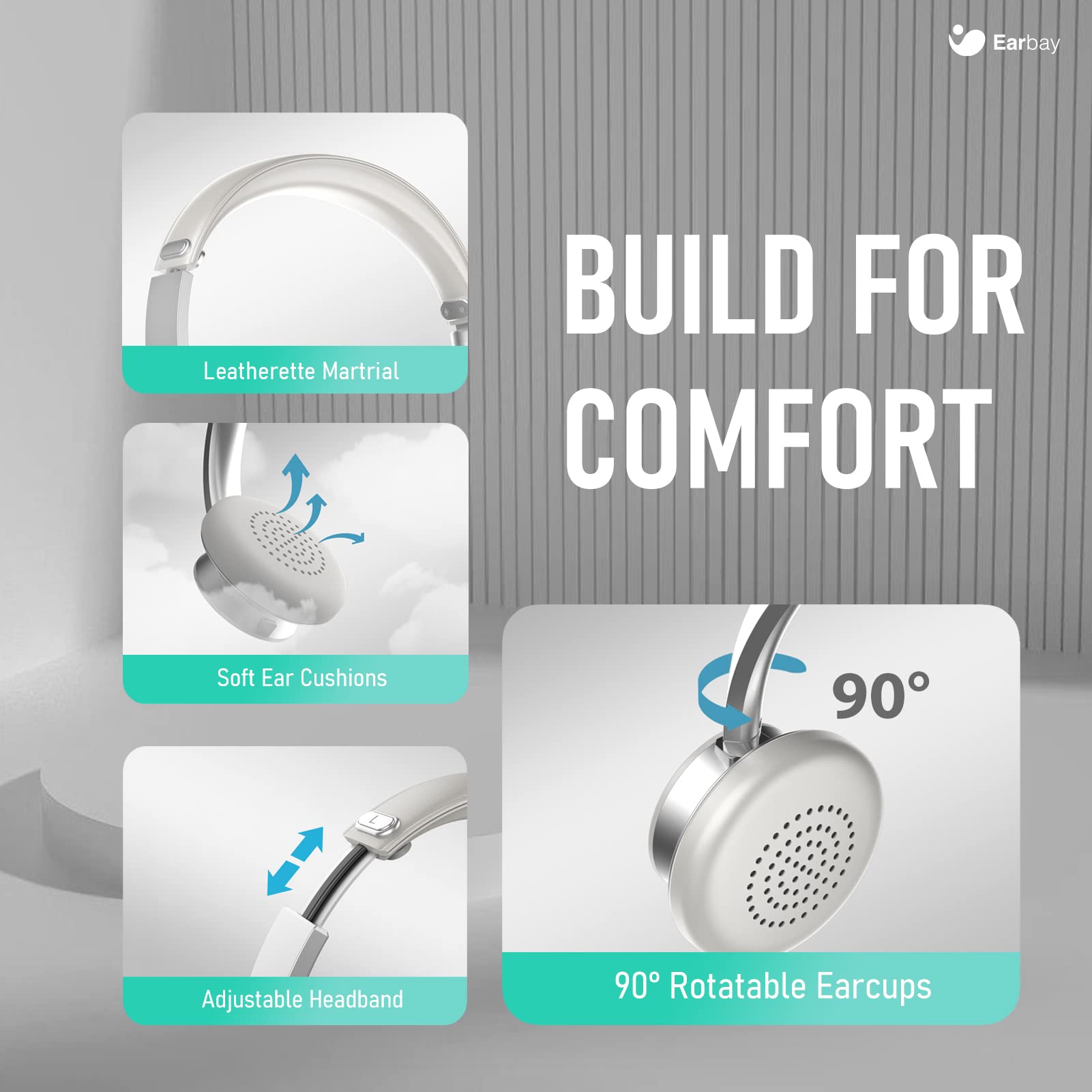 Earbay White Wireless Headse with Microphone BT782MB