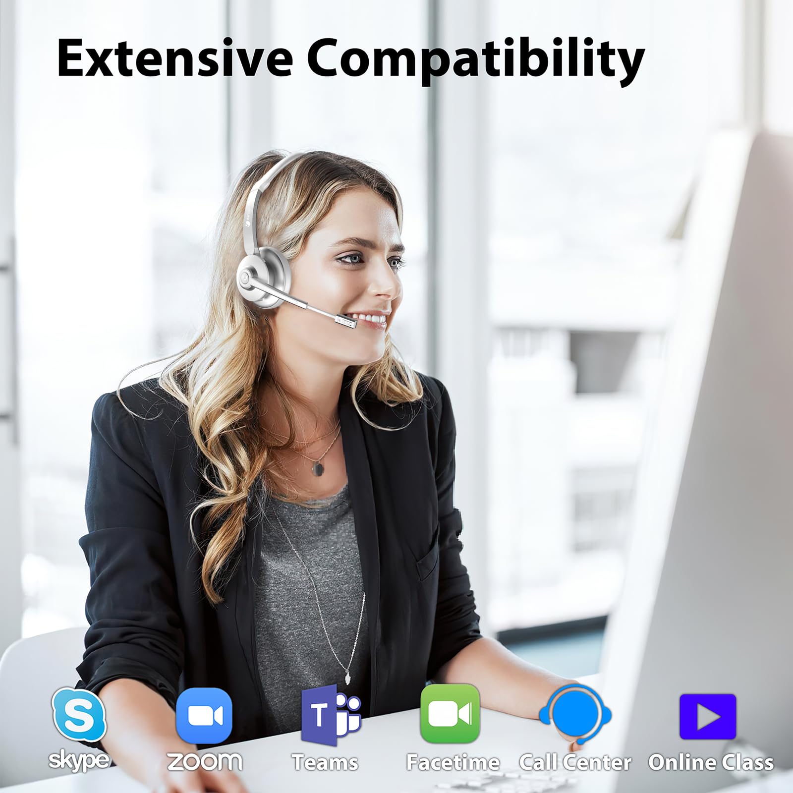 Earbay White Trucker Bluetooth Headset with Microphone, USB Dongle & Charging Base BT783MB-CD