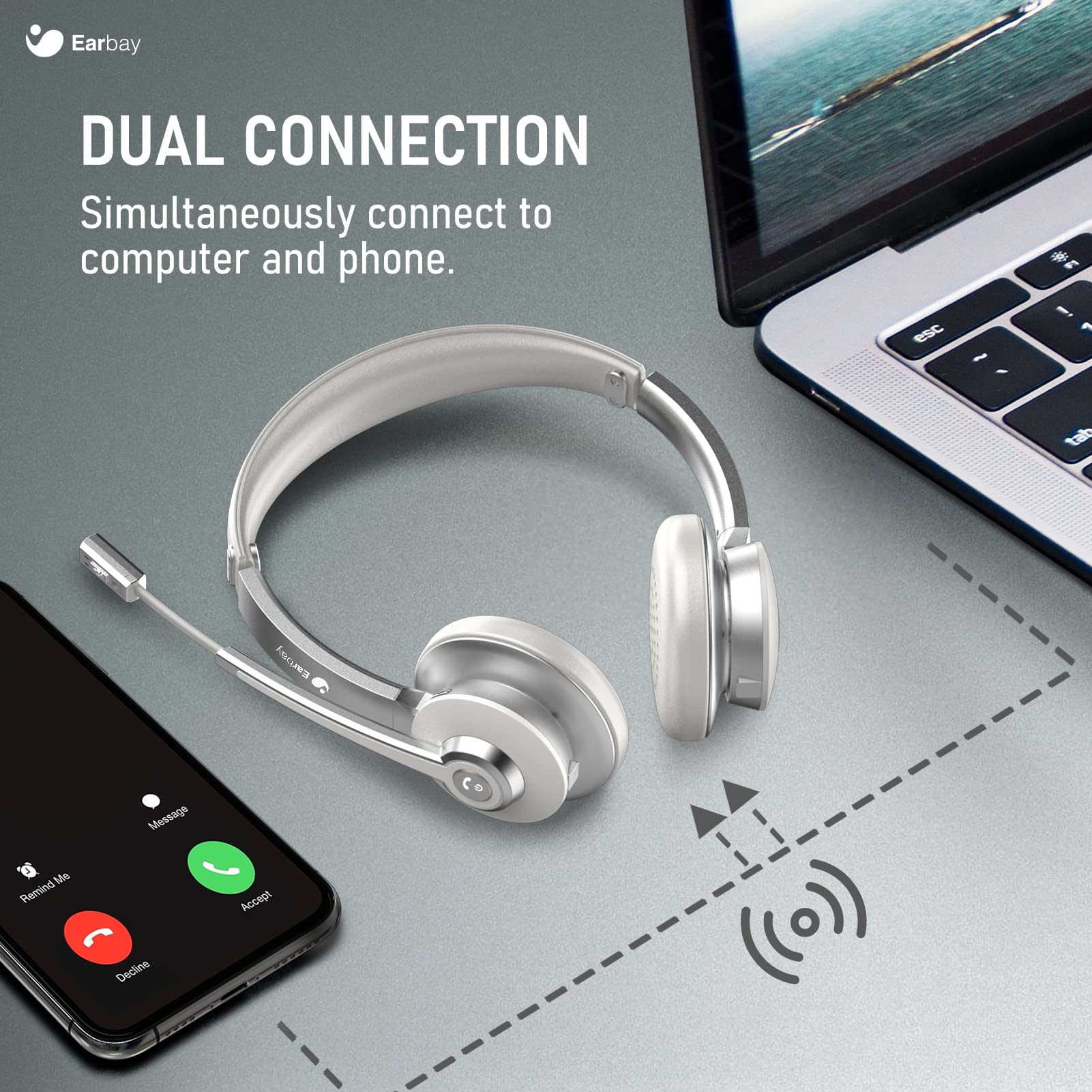 Earbay White Wireless Headse with Microphone BT782MB