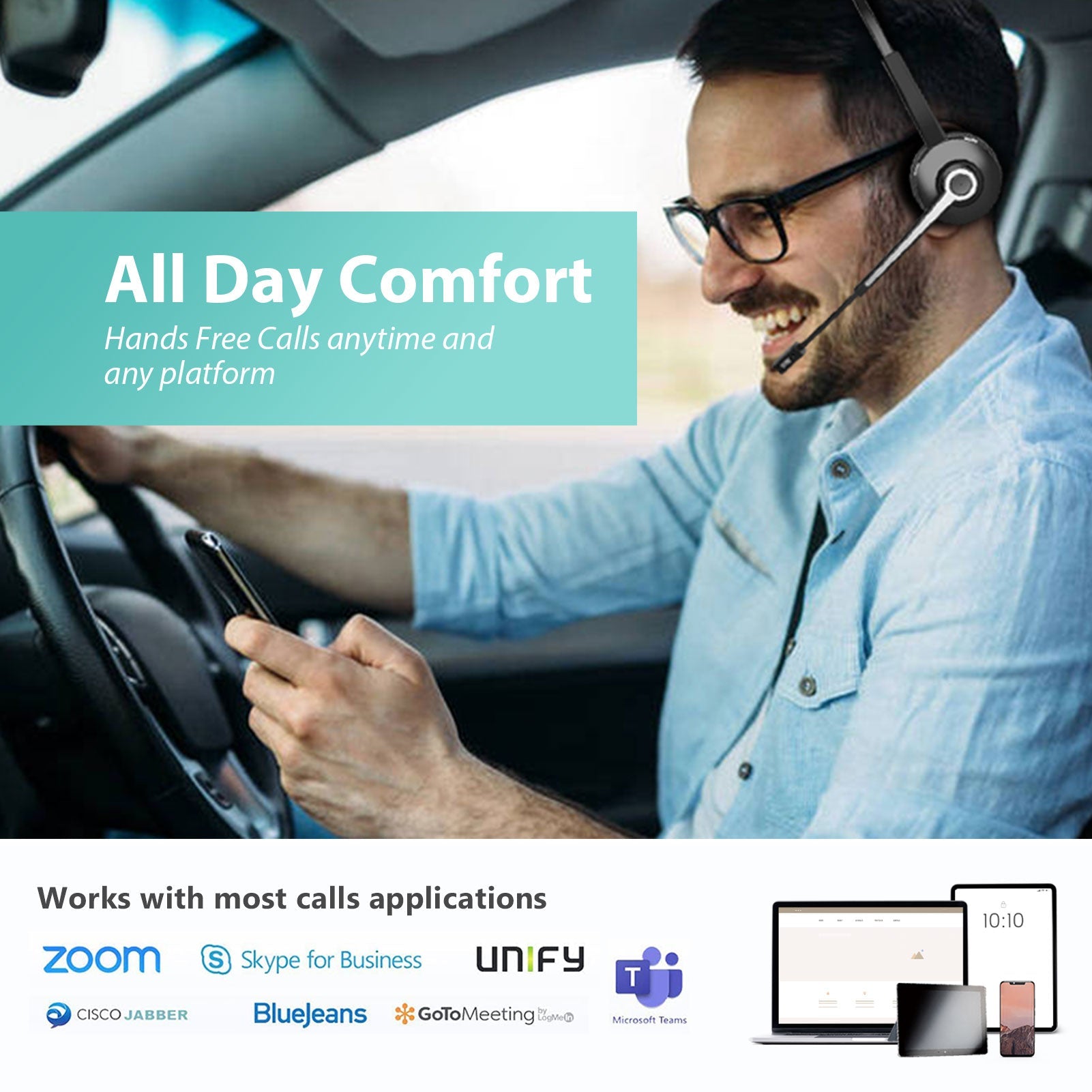 Earbay Trucker Wireless Headset with Microphone, USB Dongle & Charging Base BT681C-DG