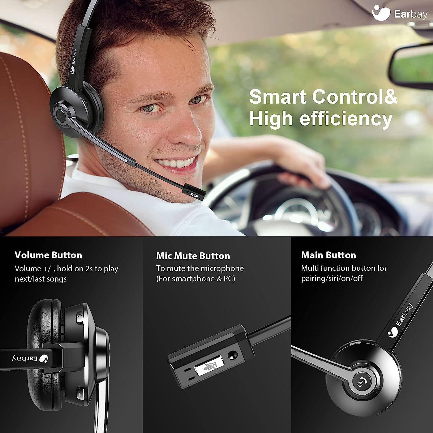 Earbay Trucker Wireless Headset with Microphone, USB Dongle & Charging Base BT681C-DG