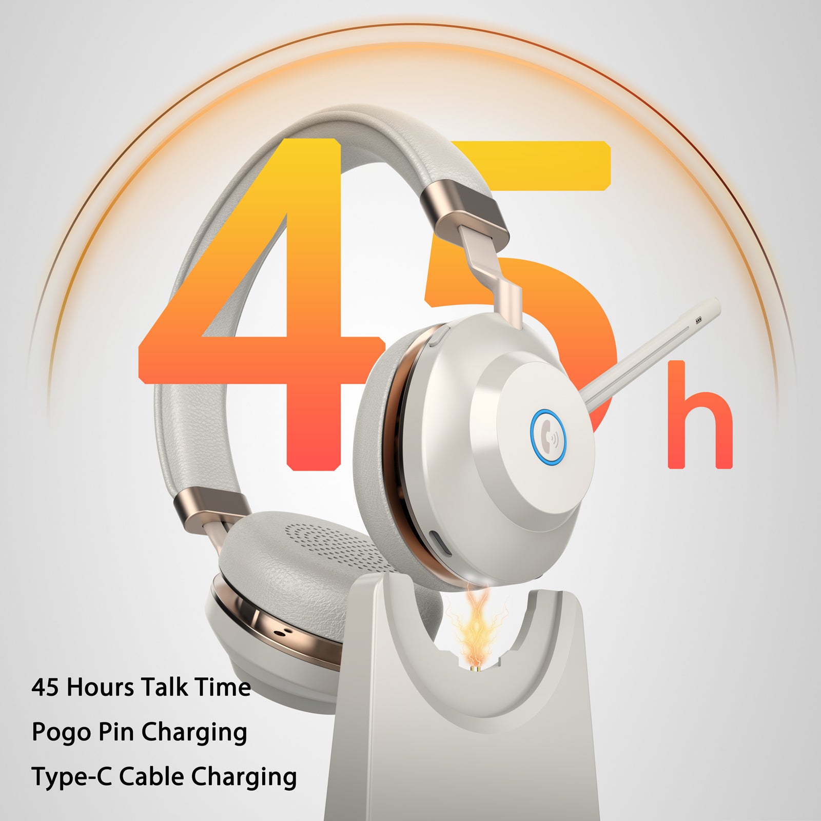 White Gold Bluetooth Headset with Microphone, USB Dongle & Charging Base BT882CMDBJ (Qualcomm 3024 Chip)
