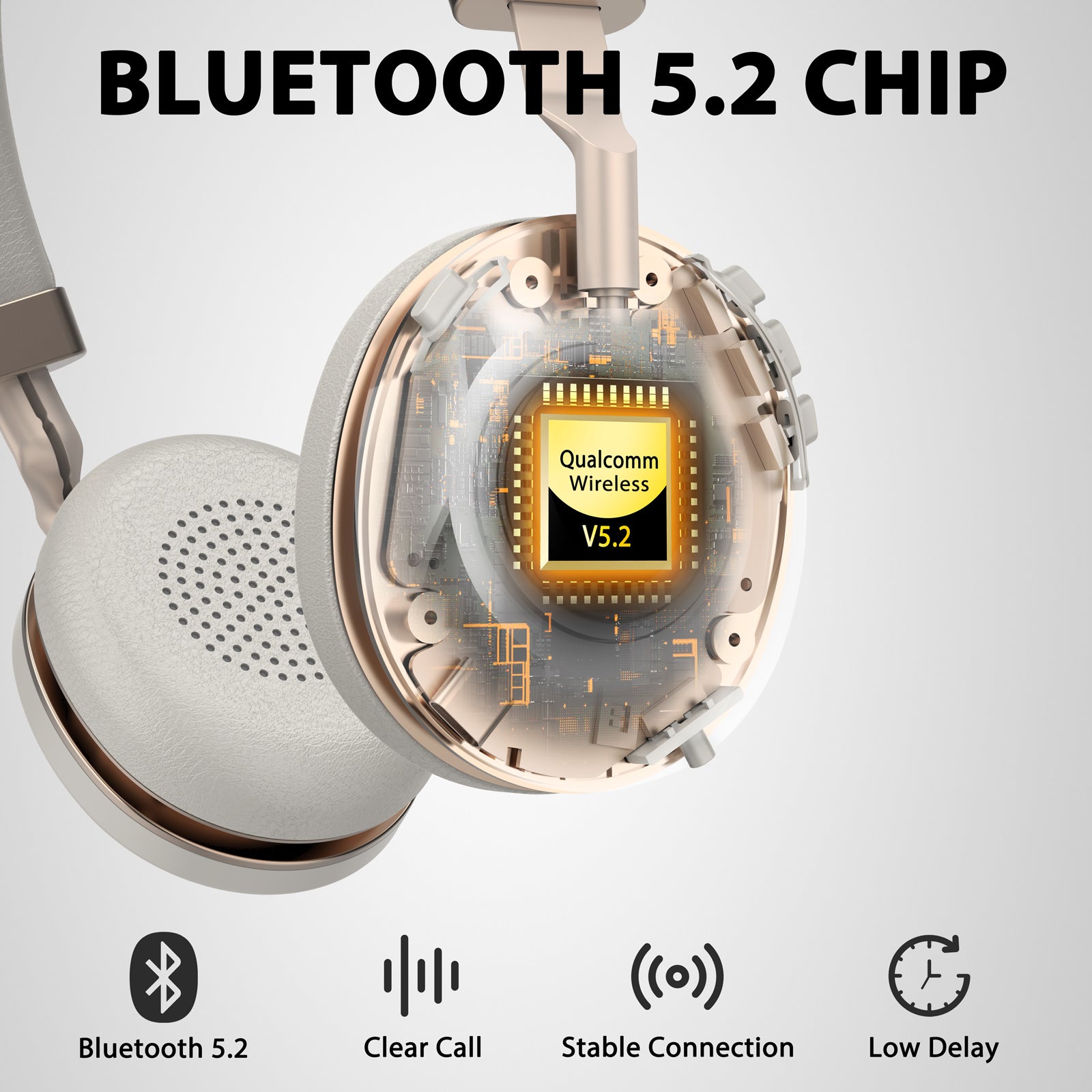 White Gold Bluetooth Headset with Microphone, USB Dongle & Charging Base BT882CMDBJ (Qualcomm 3024 Chip)