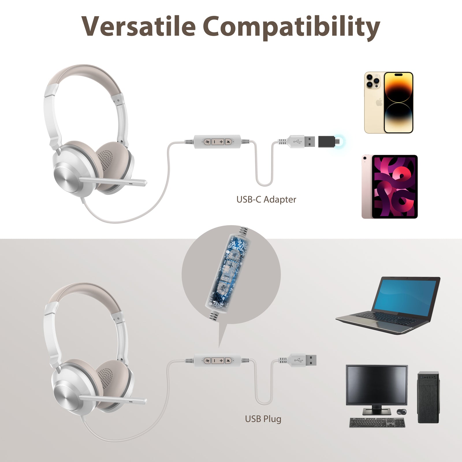 Versatile compatibility,USB-C adapter,USB plug.
