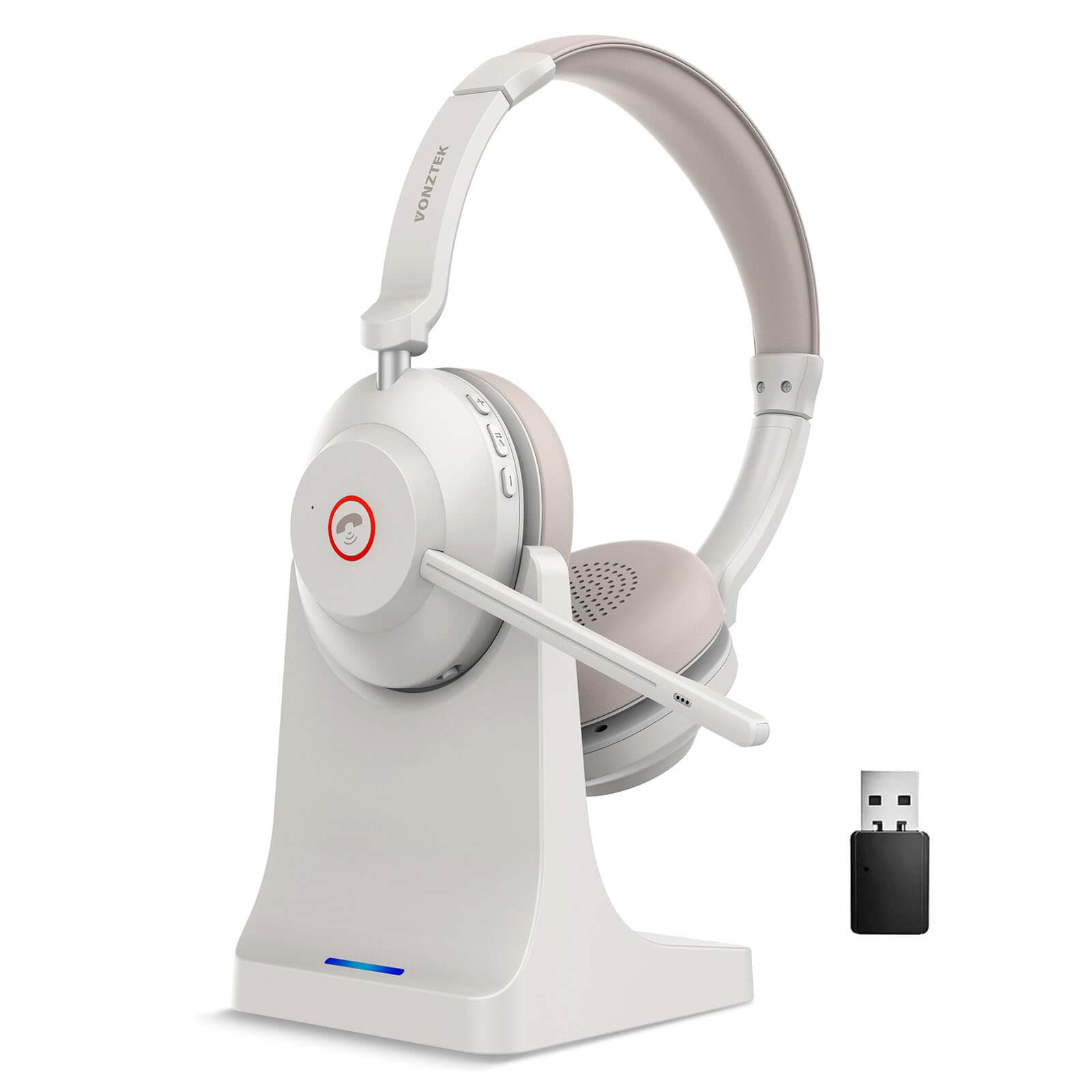 Wireless Headset with Microphone, 2024 New V5.3 Headset with USB Dongle,  Computer Headphones QCC3034 CVC8.0 Noise Cancelling Technology & 25H