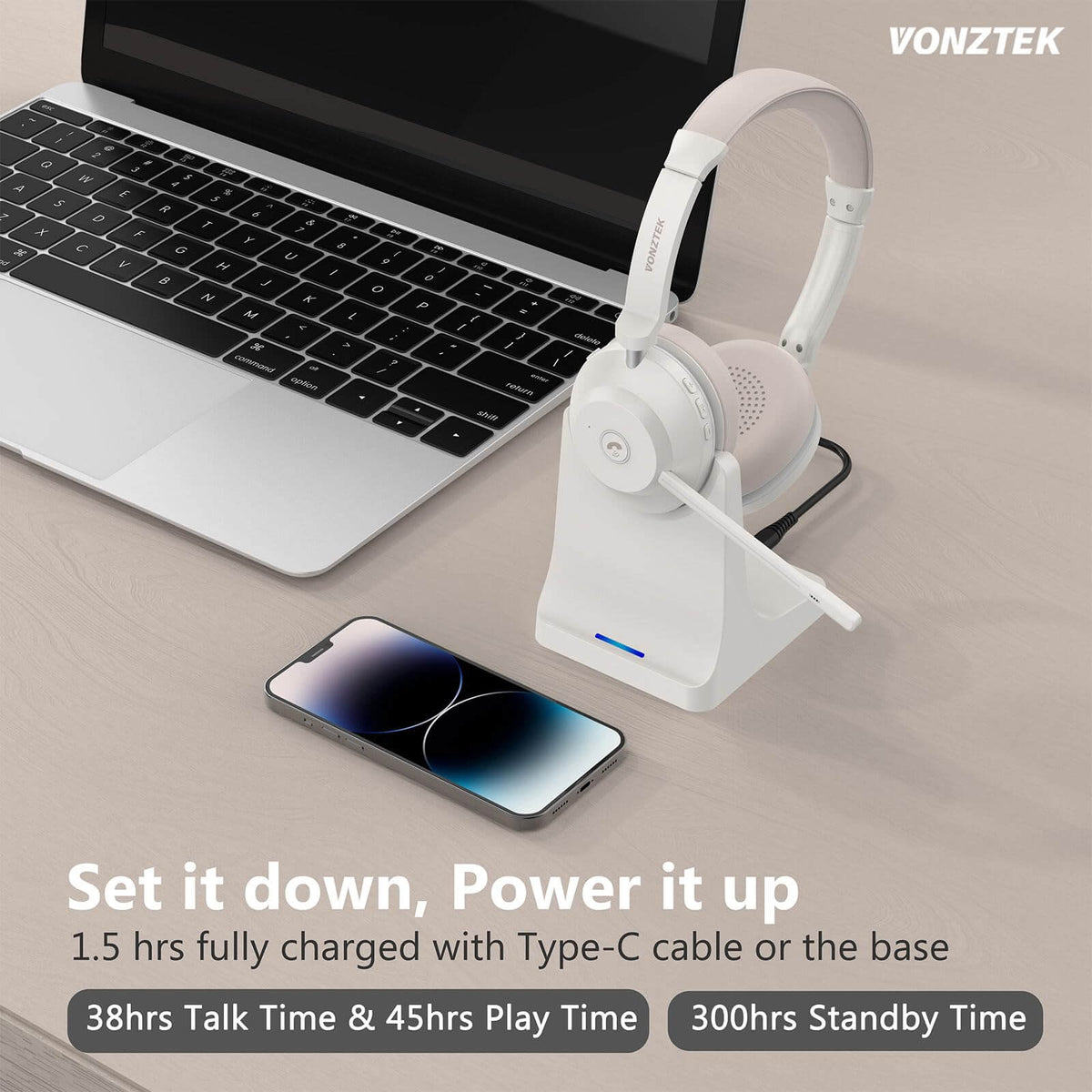 vonztekWireless & Bluetooth Headsets Headphones with Mic for PC