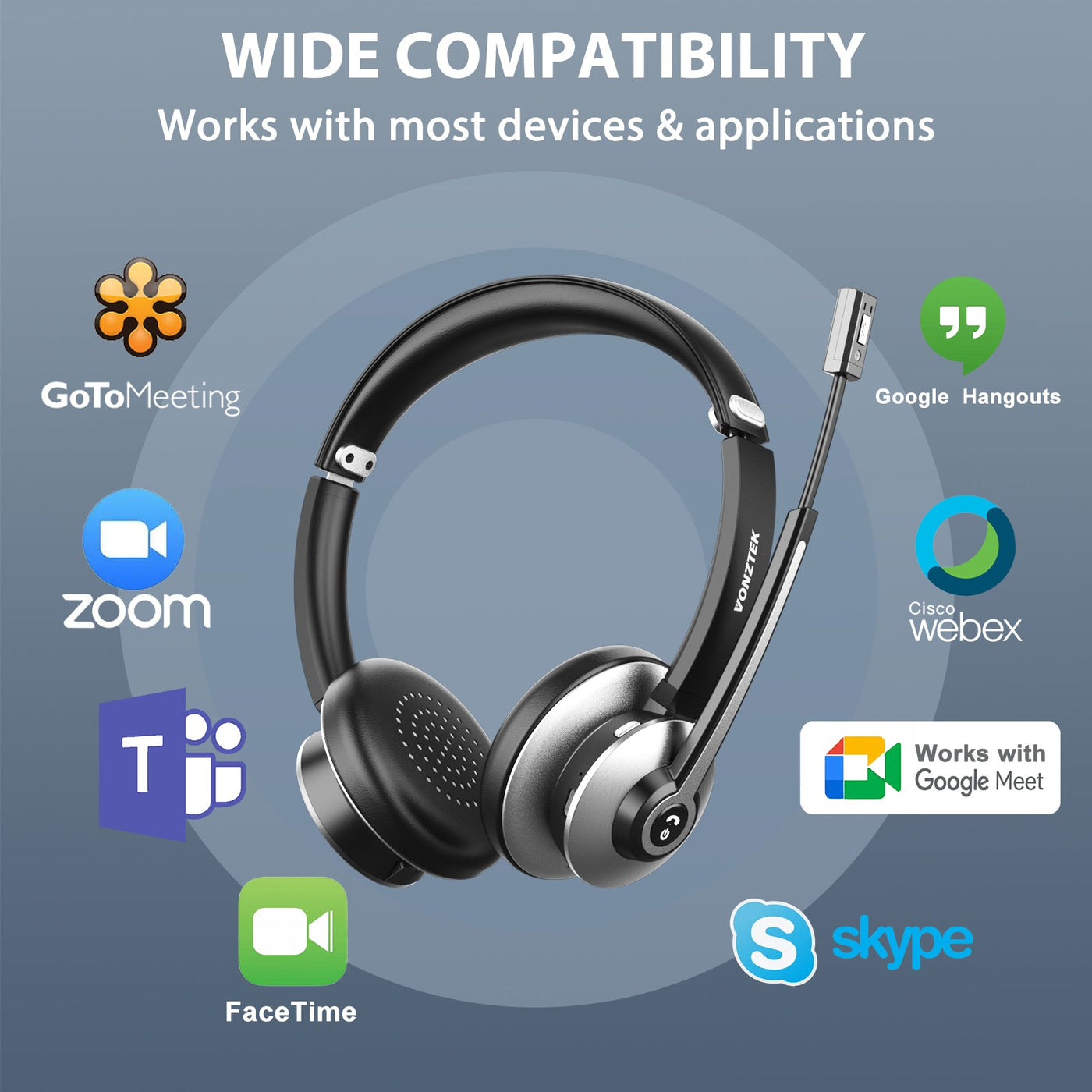 vonztekWireless & Bluetooth Headsets Headphones with Mic for PC