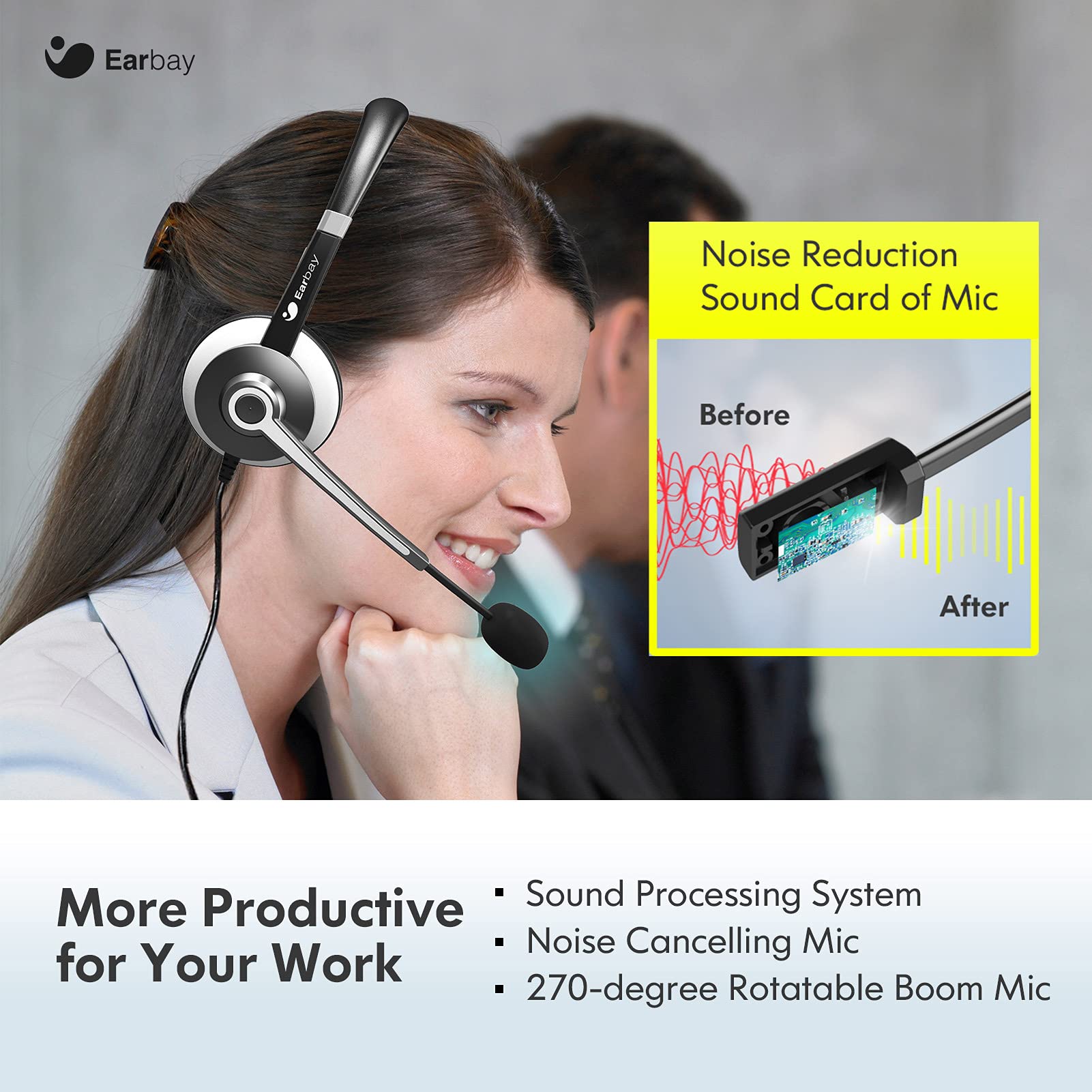 Earbay USB Headset With Microphone 3.5mm Jack & USB Type-C Adapter C688UC
