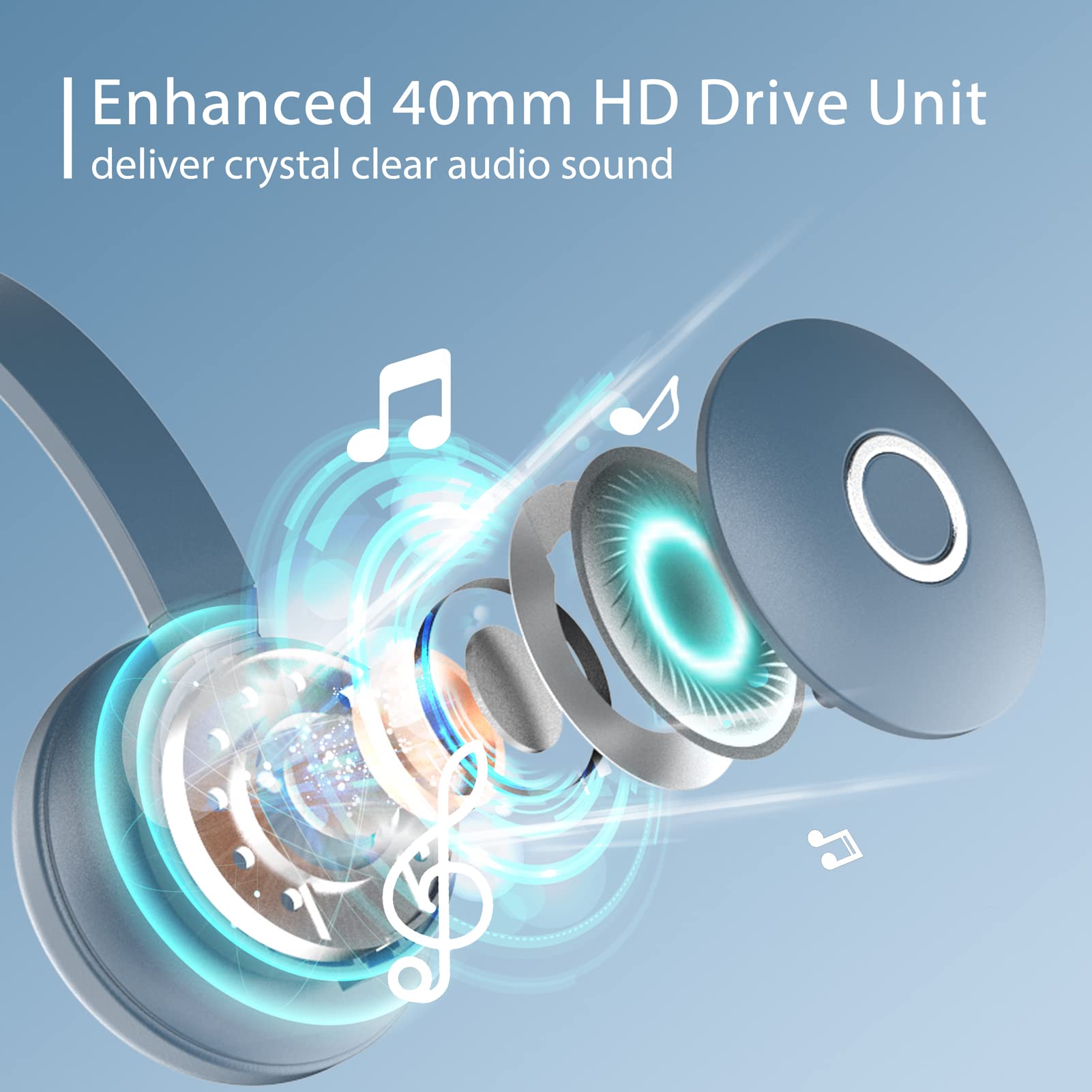 Enhanced 40mm HD drive unit deliver crystal clear audio sound.