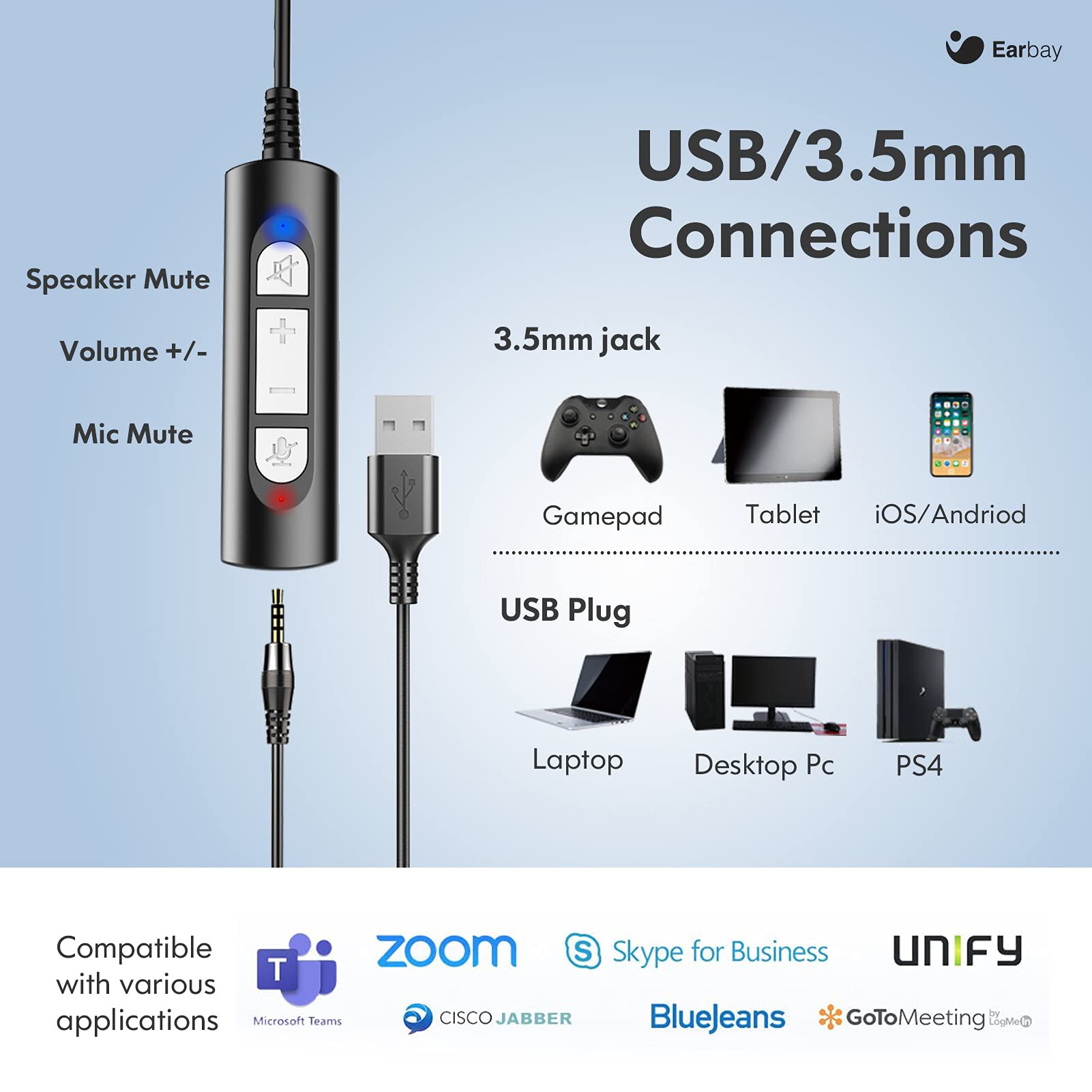 Wired Headset with Microphone 3.5mm Jack 382U3