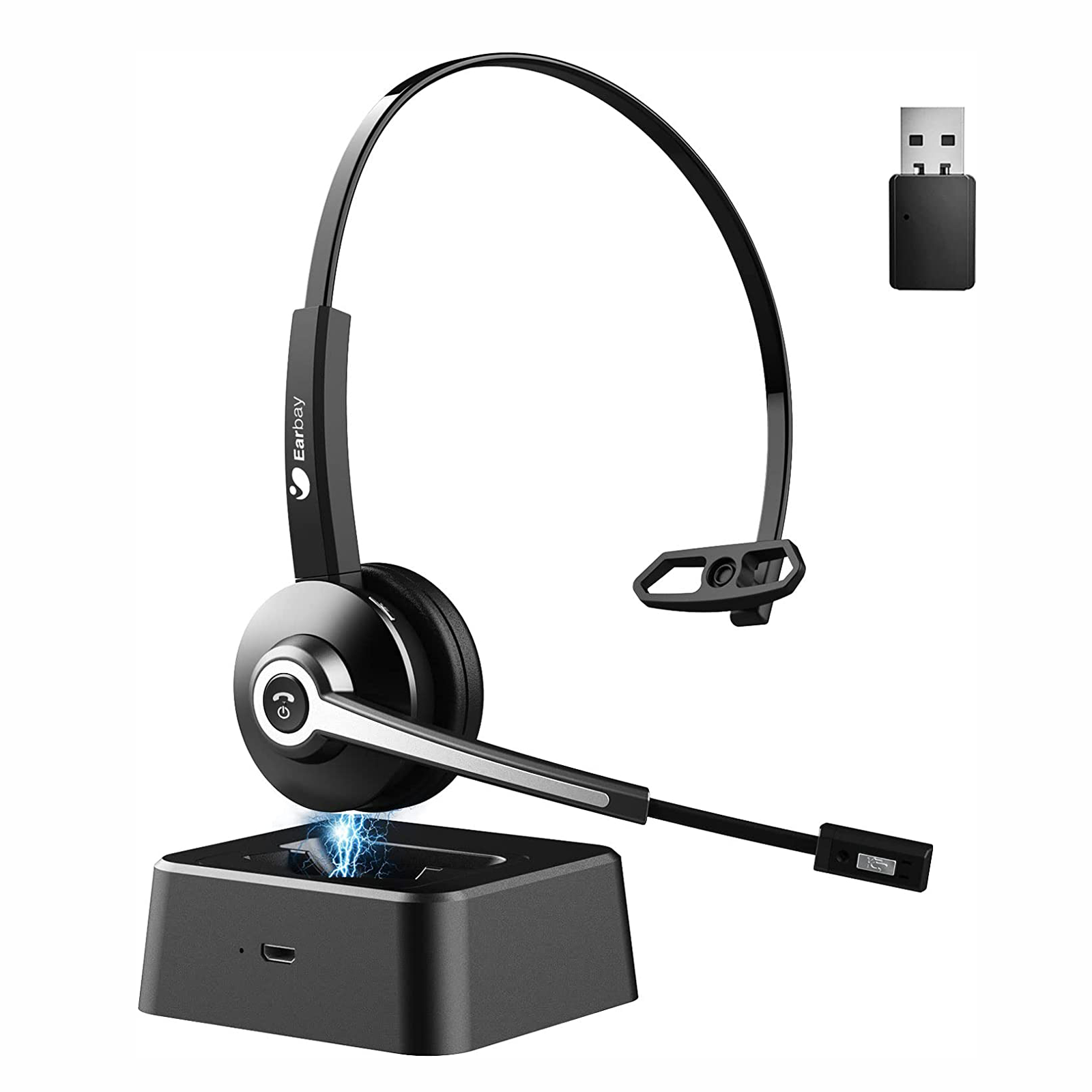 Earbay Trucker Wireless Headset with Microphone, USB Dongle Charging