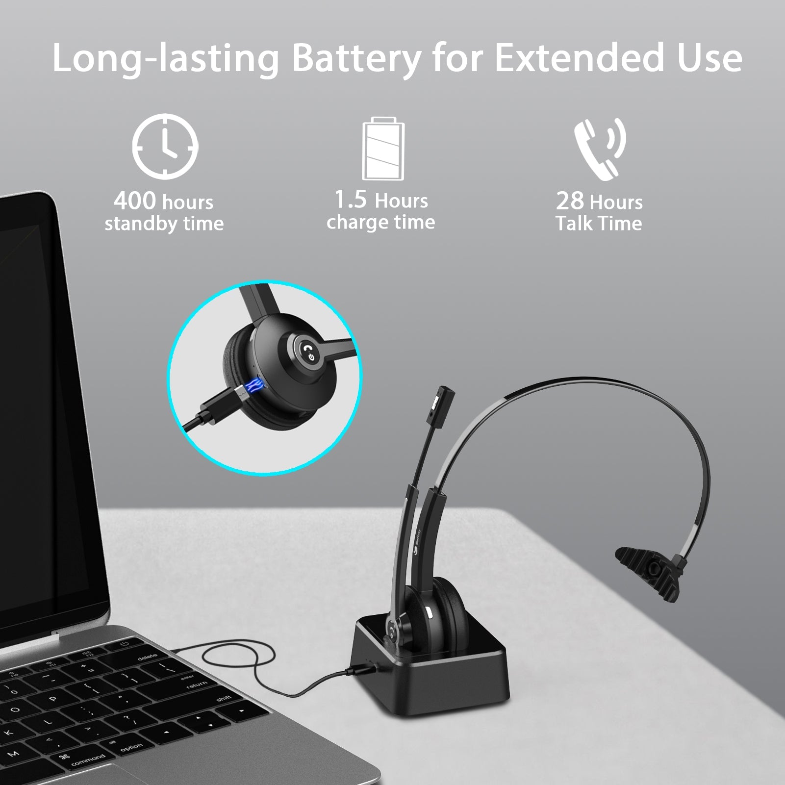 Earbay Trucker Wireless Headset with Microphone, USB Dongle & Charging Base BT681C-DG